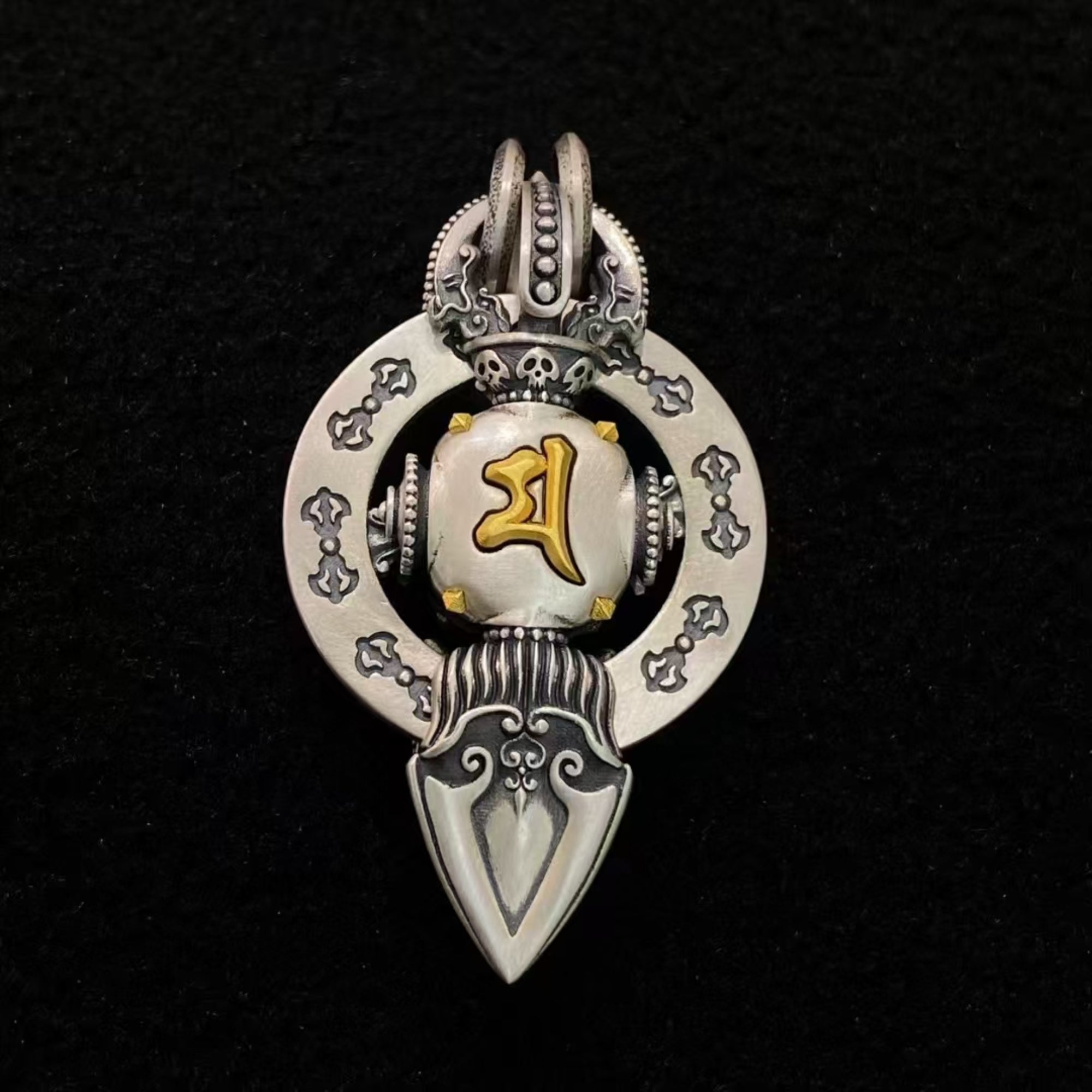 Tibetan Silver Ritual Phurba Amulet Pendant