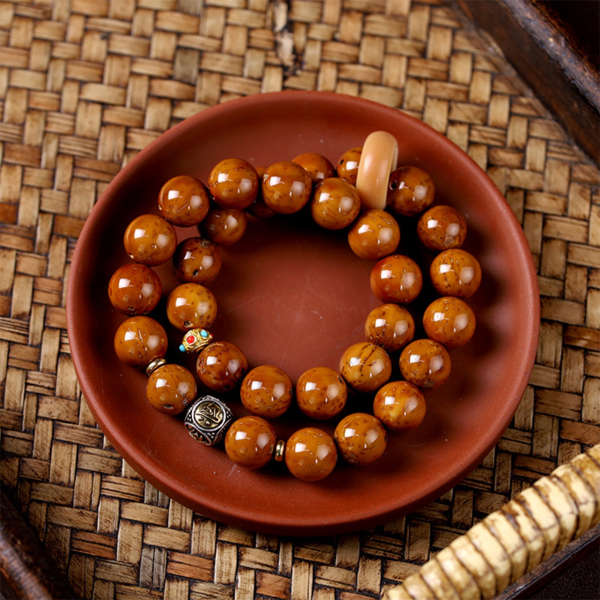 Tibetan Silver Zodiac Mantra Bodhi Mala Bracelet