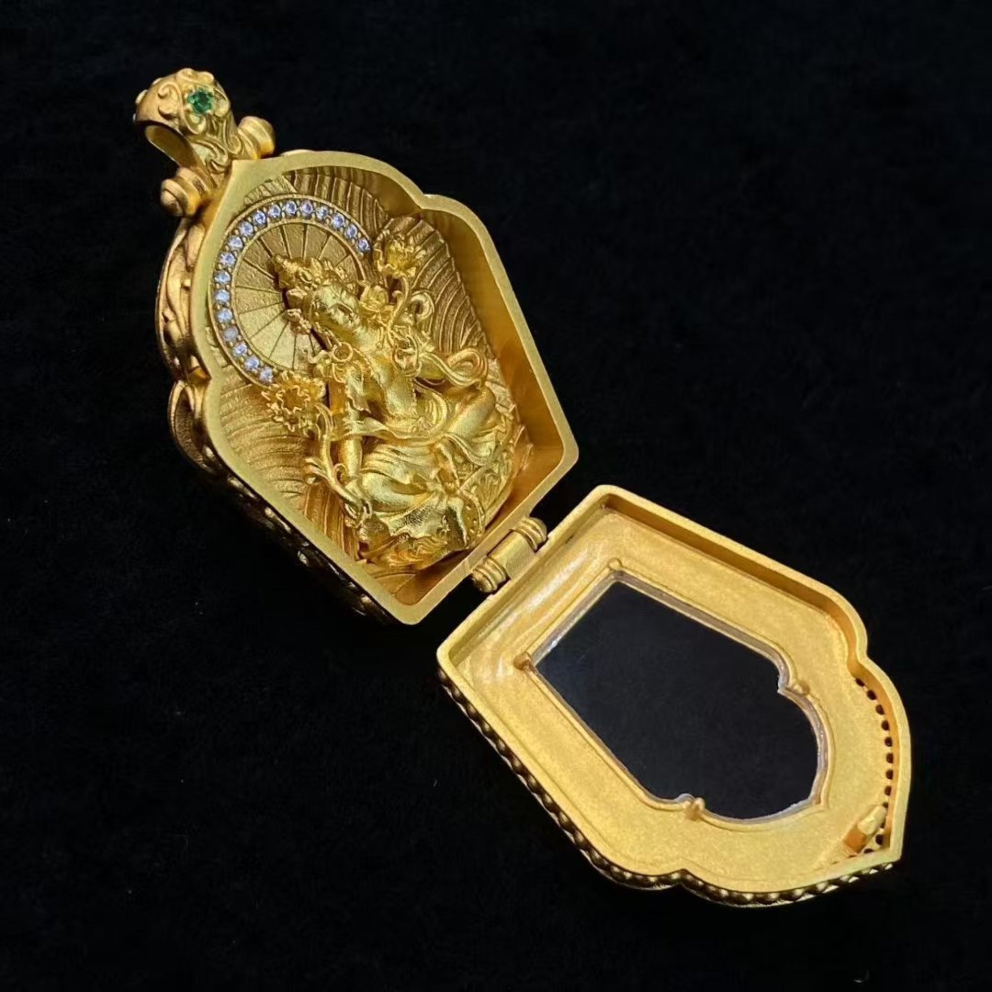 Tibetan Sterling Silver Green Tara Gawu Box Pendant