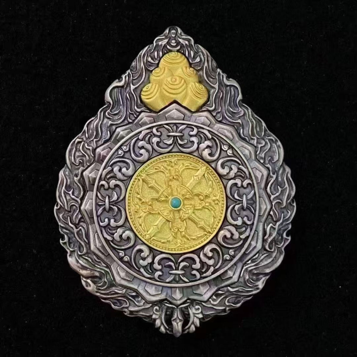 Tibetan Sterling Silver Nine Palaces Bagua Amulet Pendant