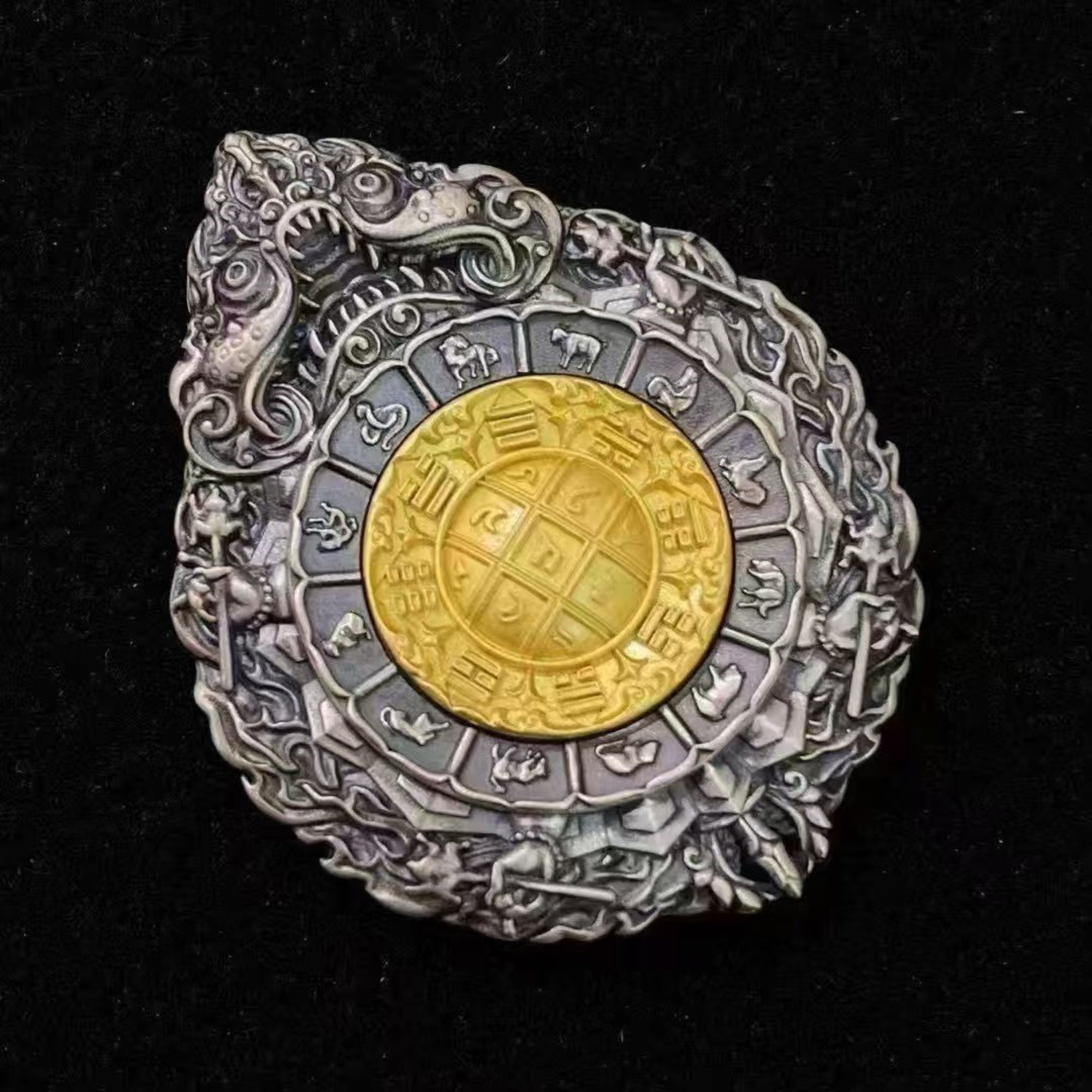 Tibetan Sterling Silver Nine Palaces Bagua Amulet Pendant
