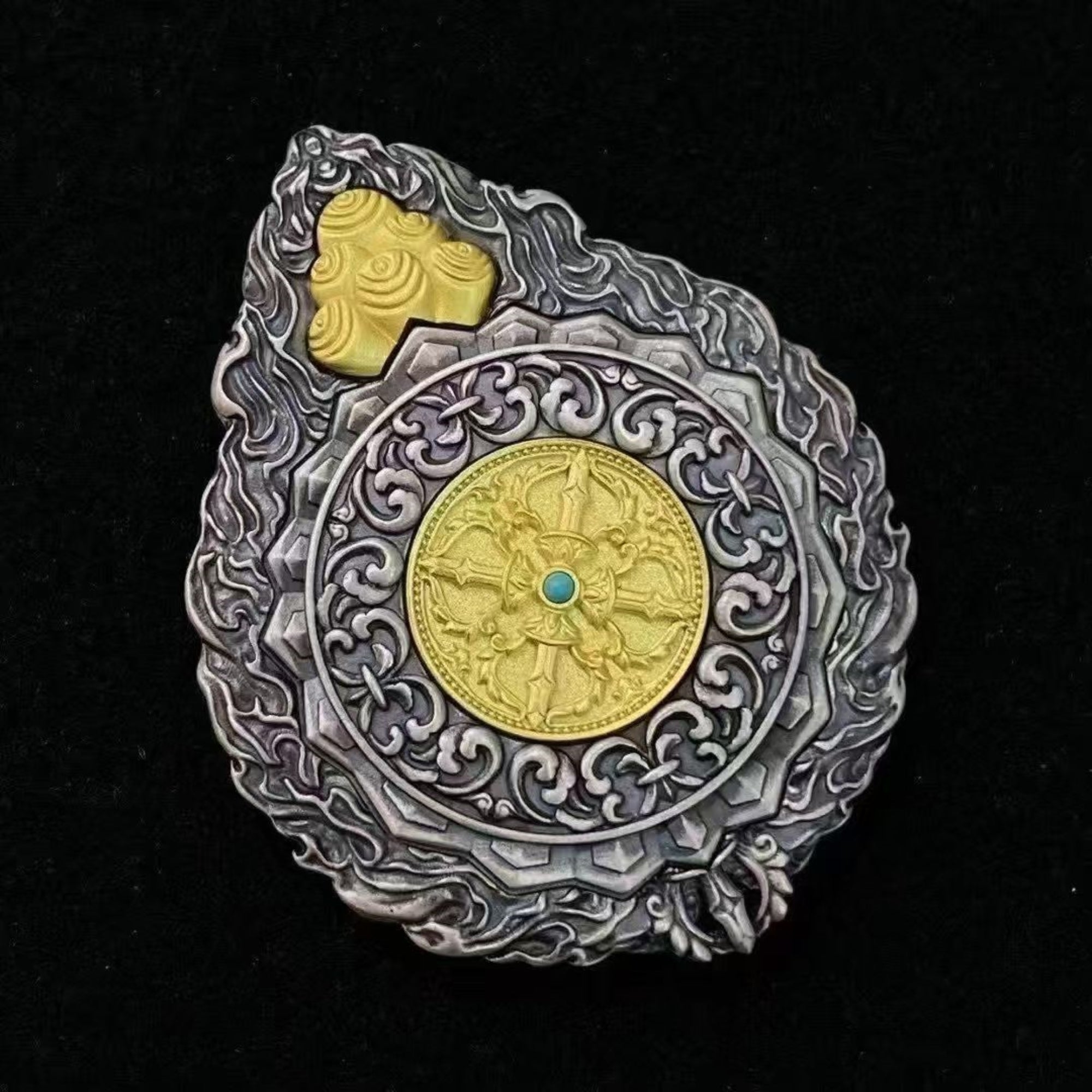 Tibetan Sterling Silver Nine Palaces Bagua Amulet Pendant