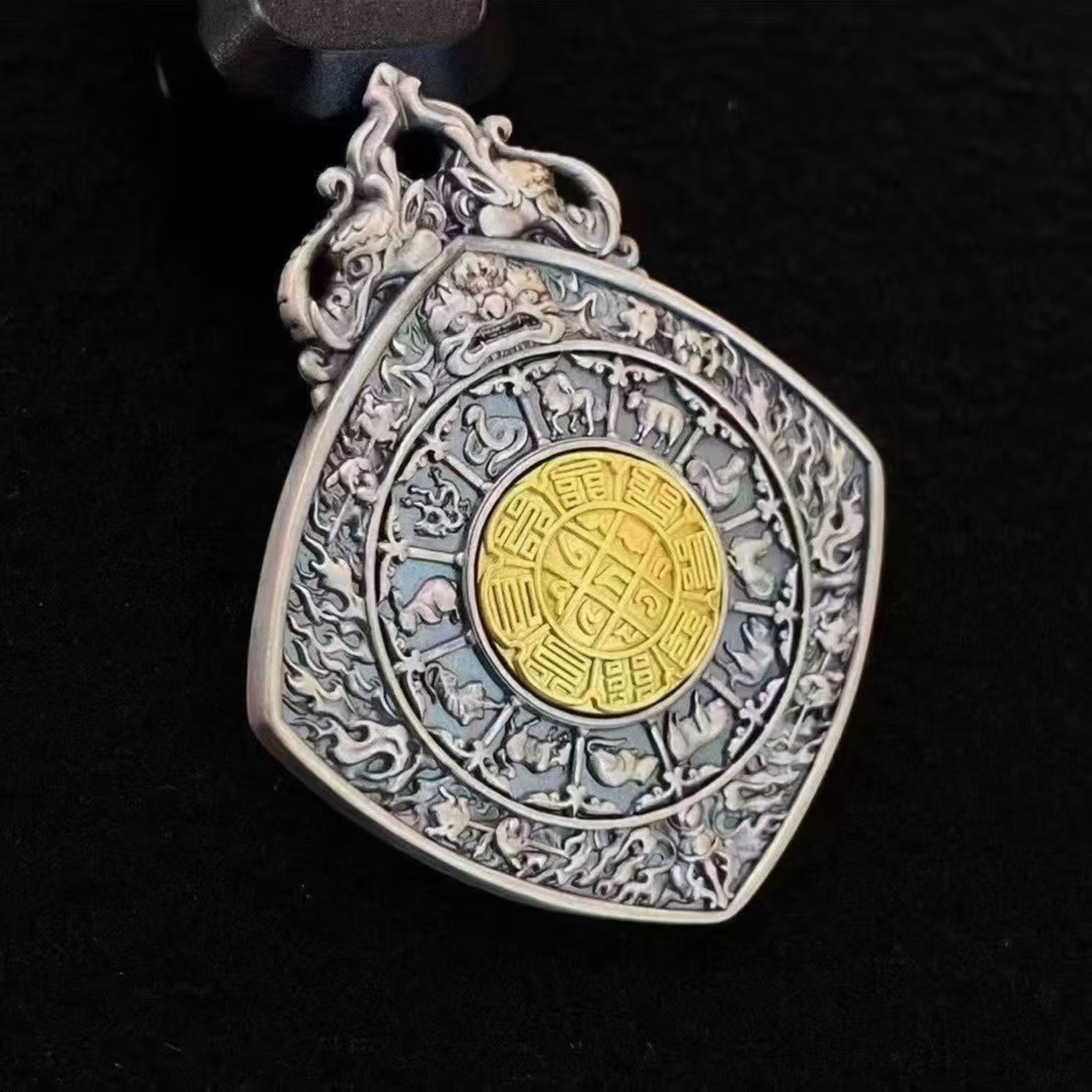 Tibetan Sterling Silver Nine Palaces Bagua Pendant