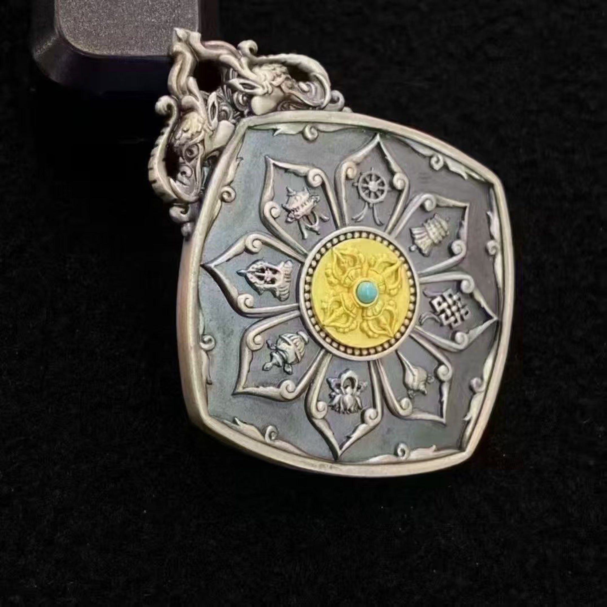 Tibetan Sterling Silver Nine Palaces Bagua Pendant
