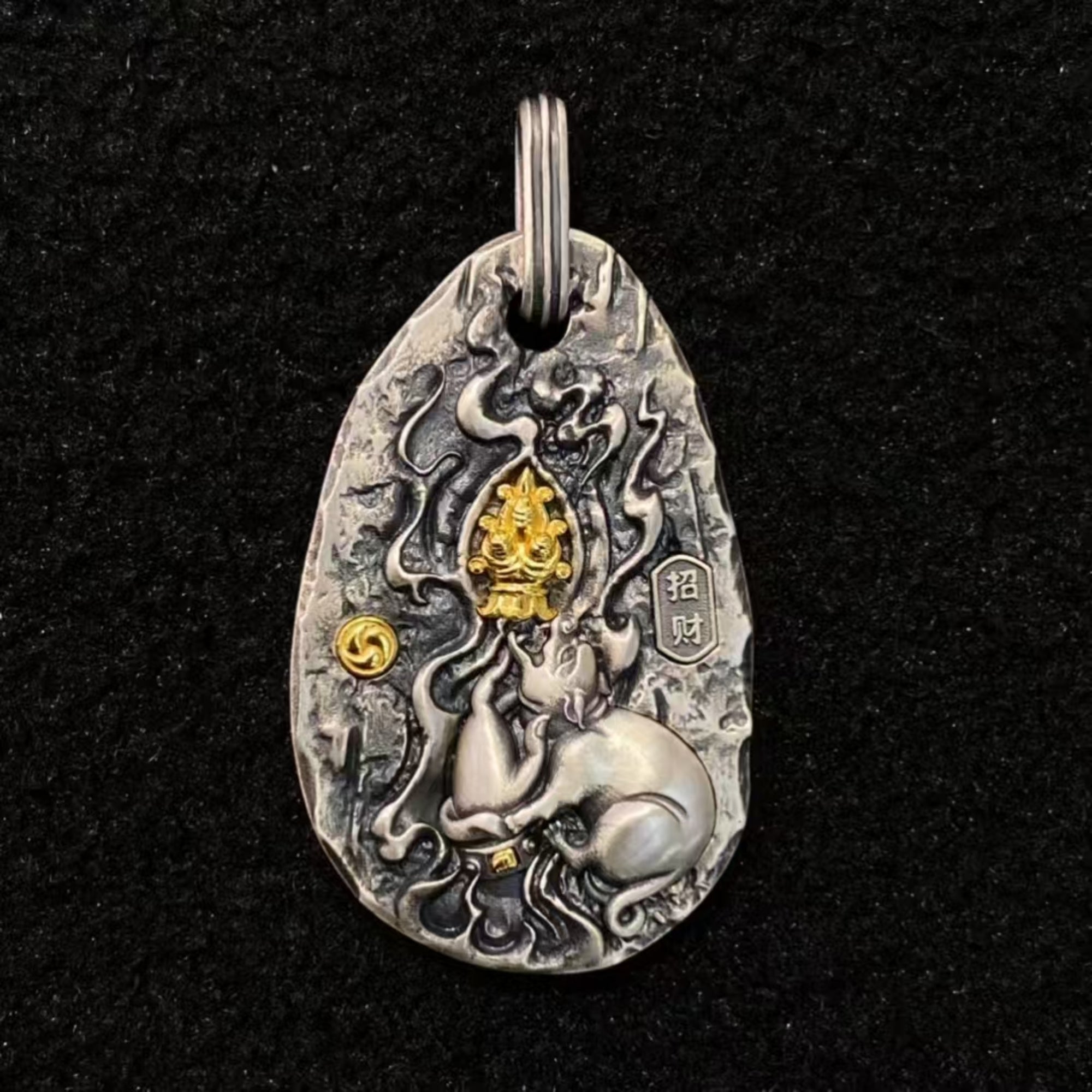 Tibetan Treasure-Bearing Mouse Silver Pendant Necklace