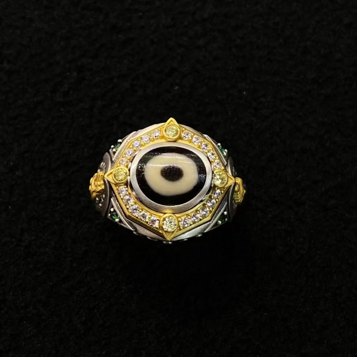 Tibetan Treasure Mouse & Conch Dzi Silver Ring