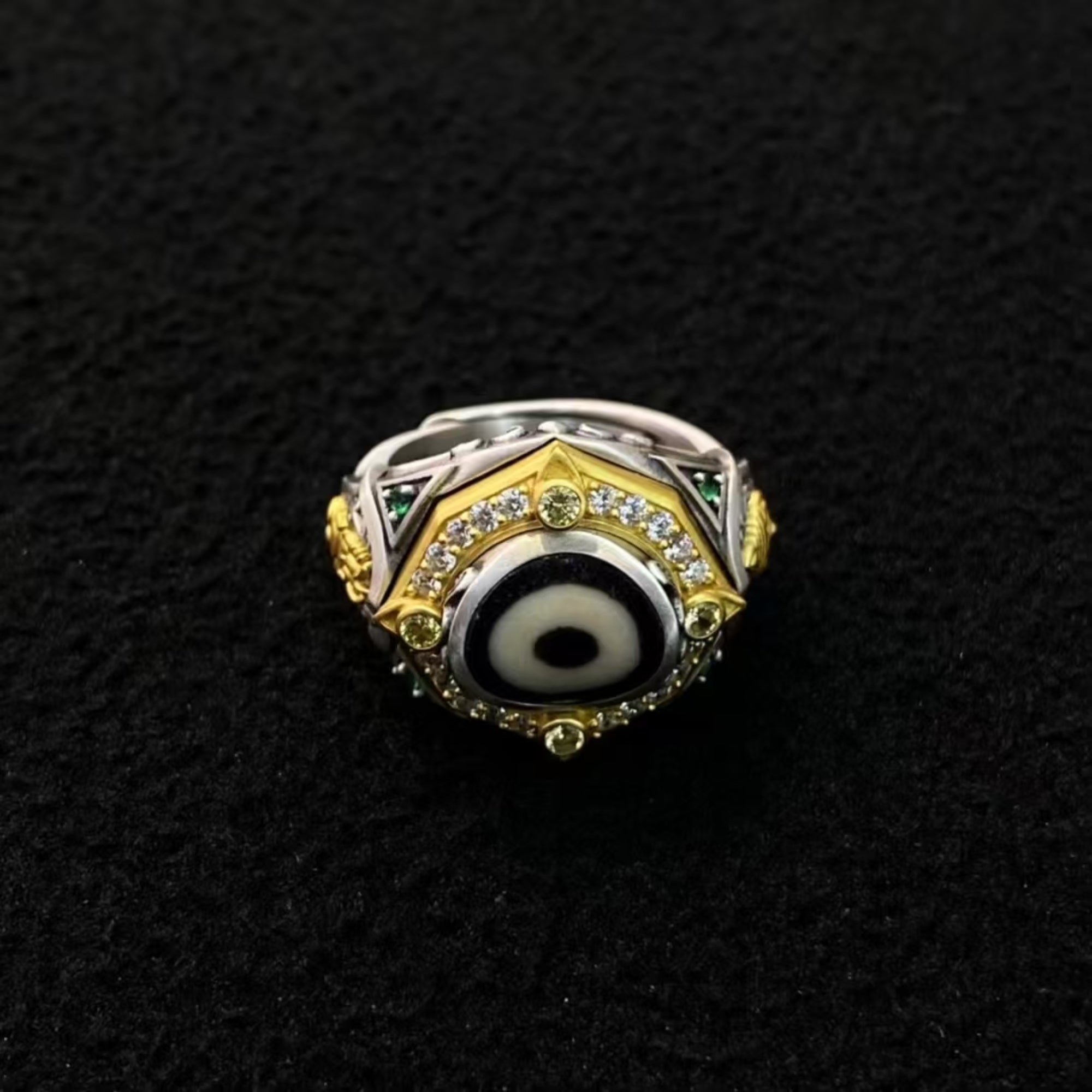 Tibetan Treasure Mouse & Conch Dzi Silver Ring