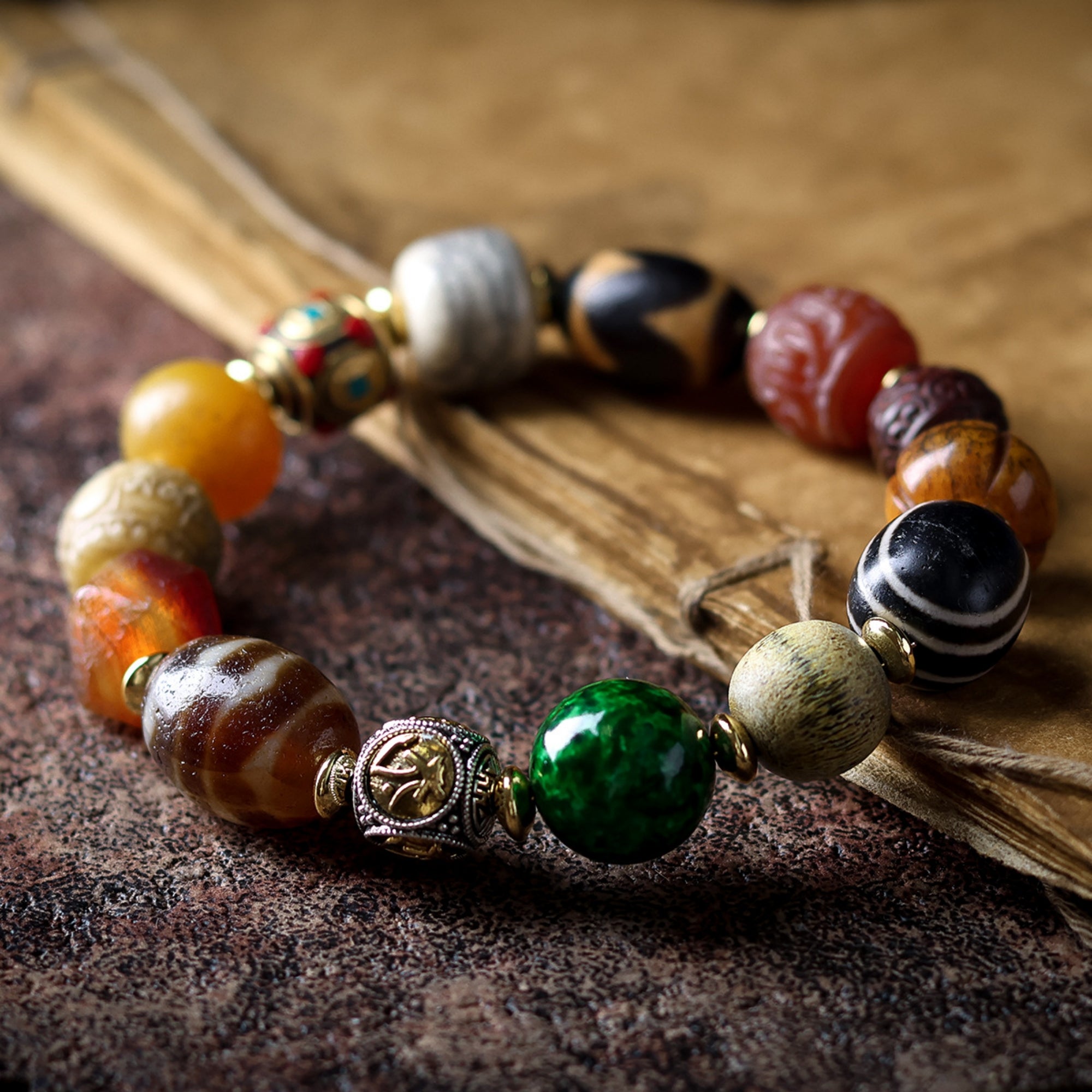 Tibetan Yak Bone Bead Silver Amulet Bracelet