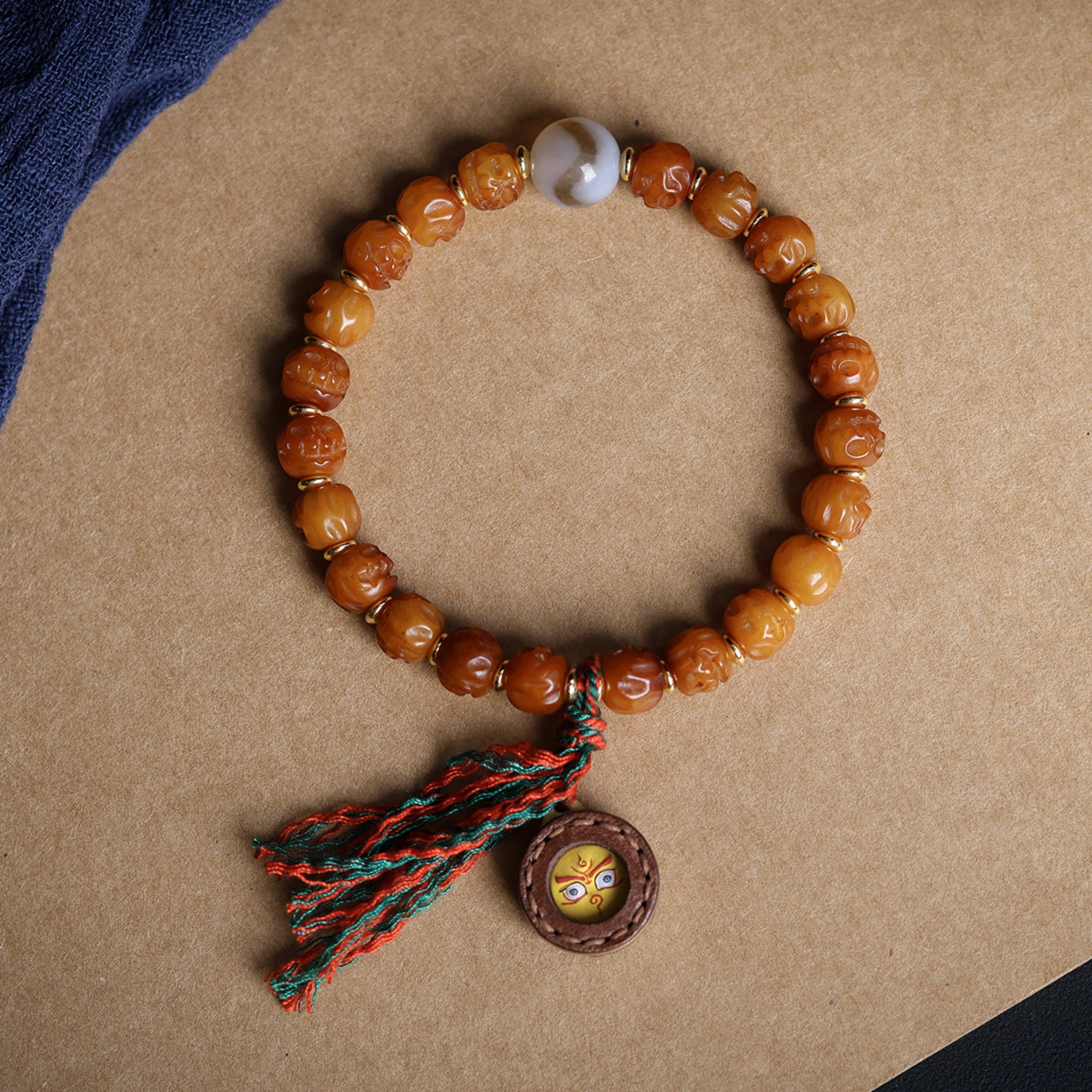 Tibetan Earth-Tone Yak Bone Medicine Turquoise & Coral Mala Prayer Bead Necklace main image 0