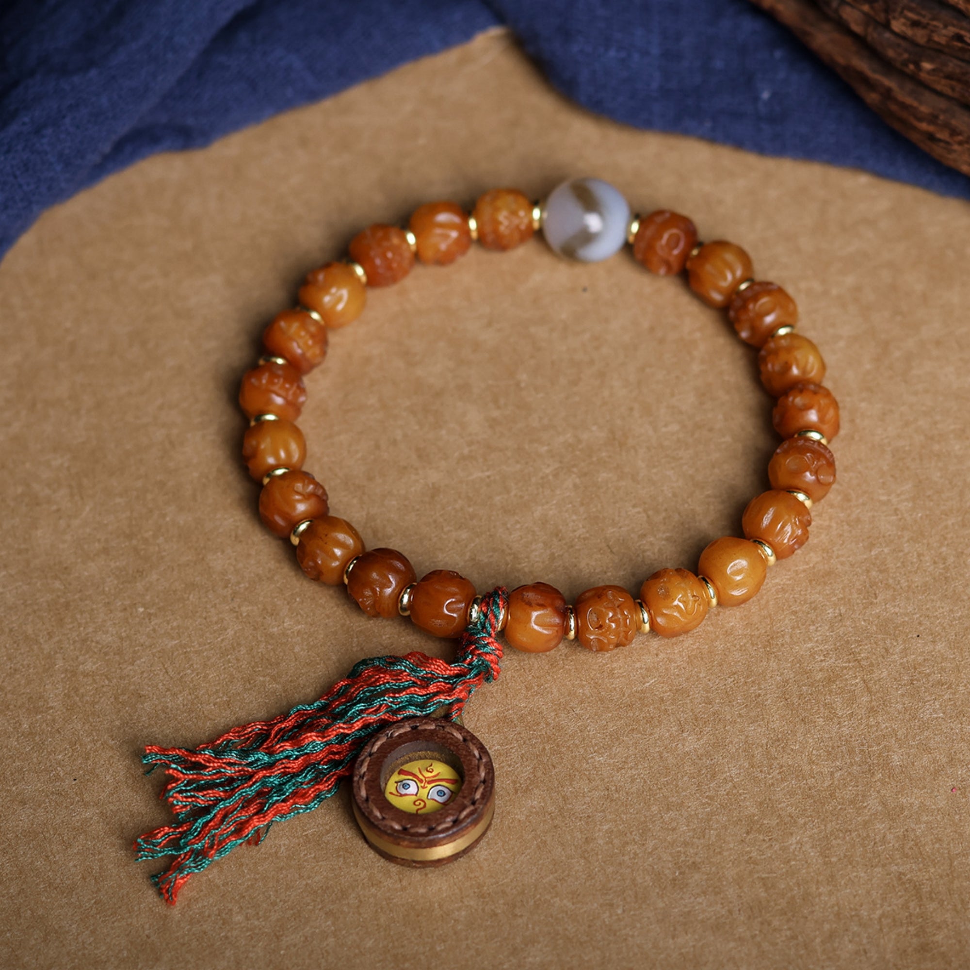 Tibetan Yak Bone Prayer Bead Thangka Bracelet