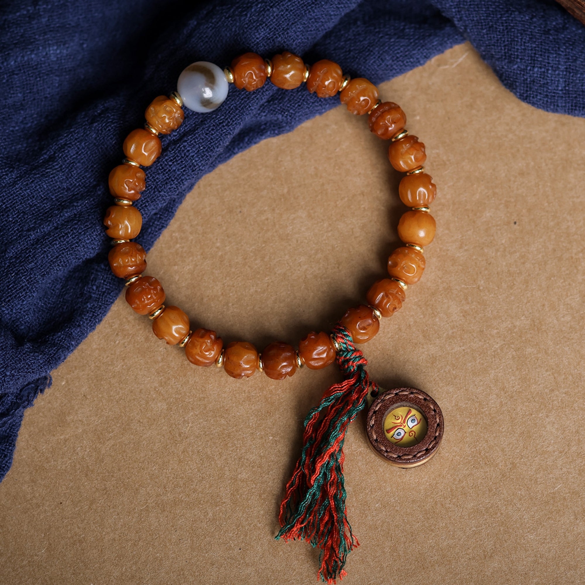 Tibetan Yak Bone Prayer Bead Thangka Bracelet