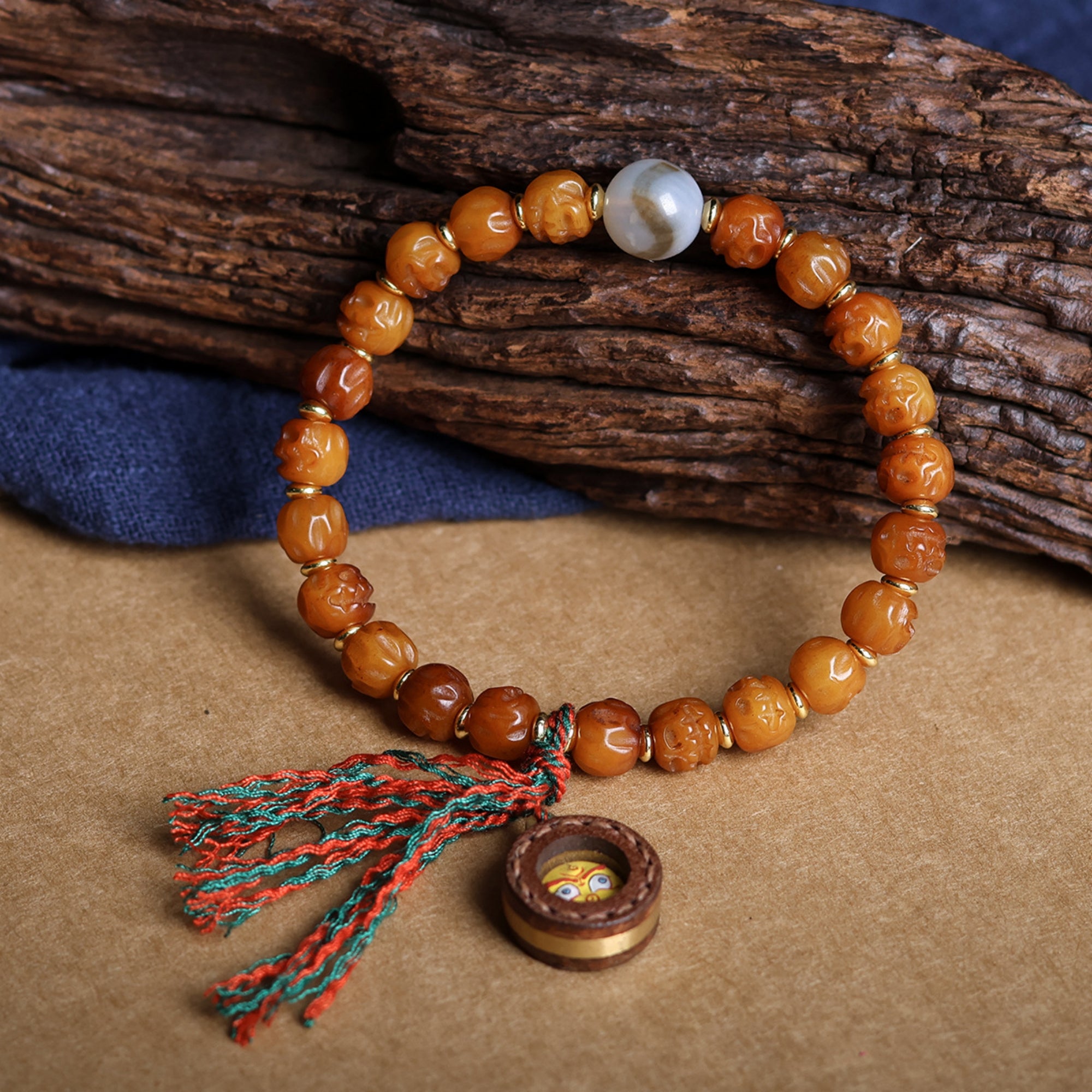 Tibetan Yak Bone Prayer Bead Thangka Bracelet