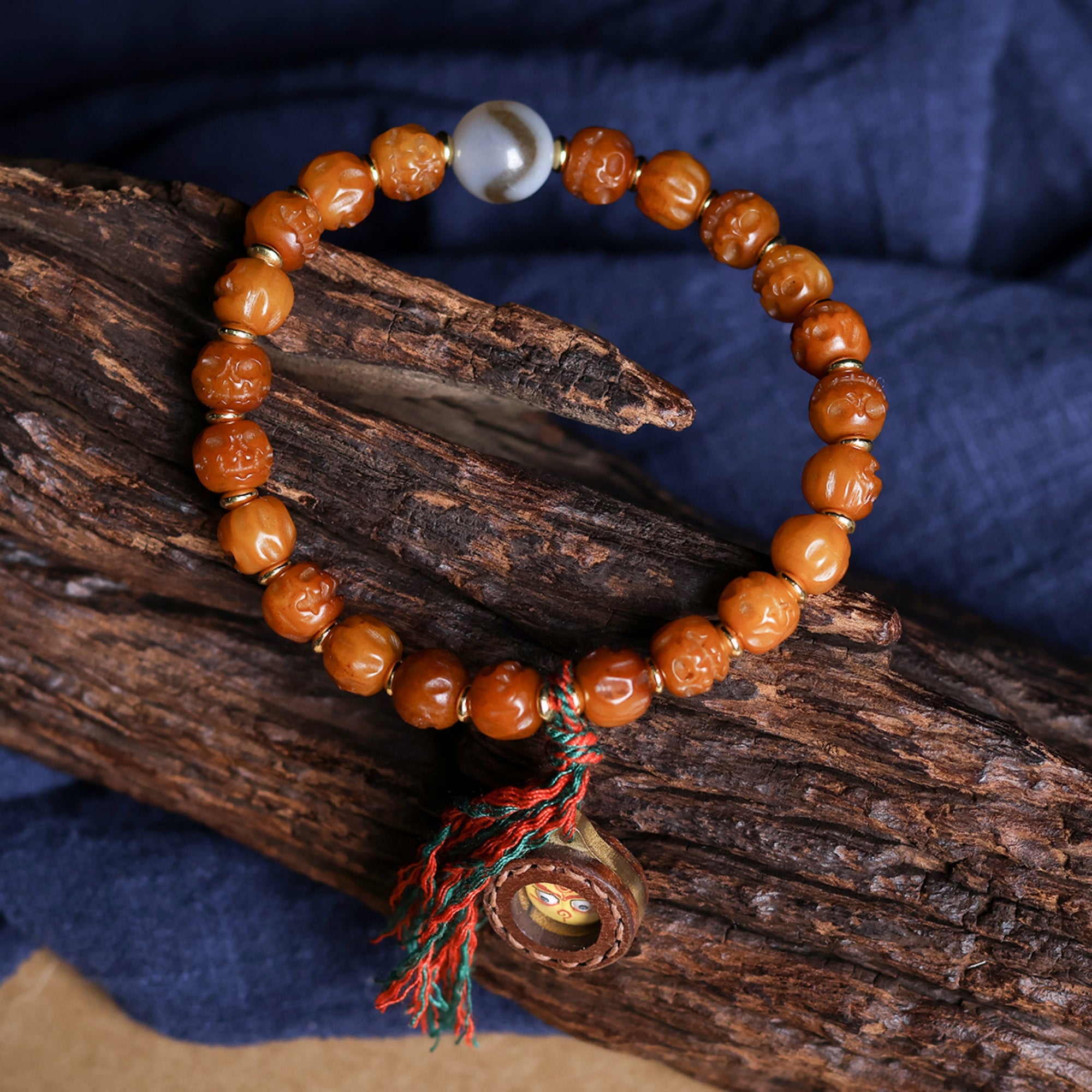 Tibetan Yak Bone Prayer Bead Thangka Bracelet