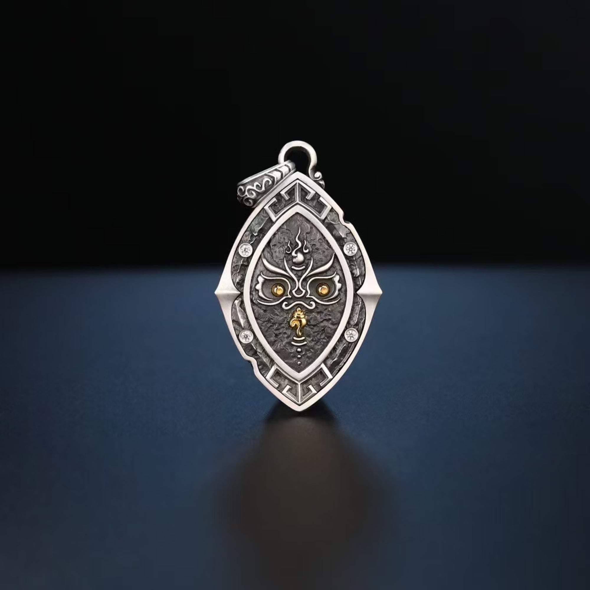 Tibetan Yellow Jambhala Gaze Silver Pendant Necklace