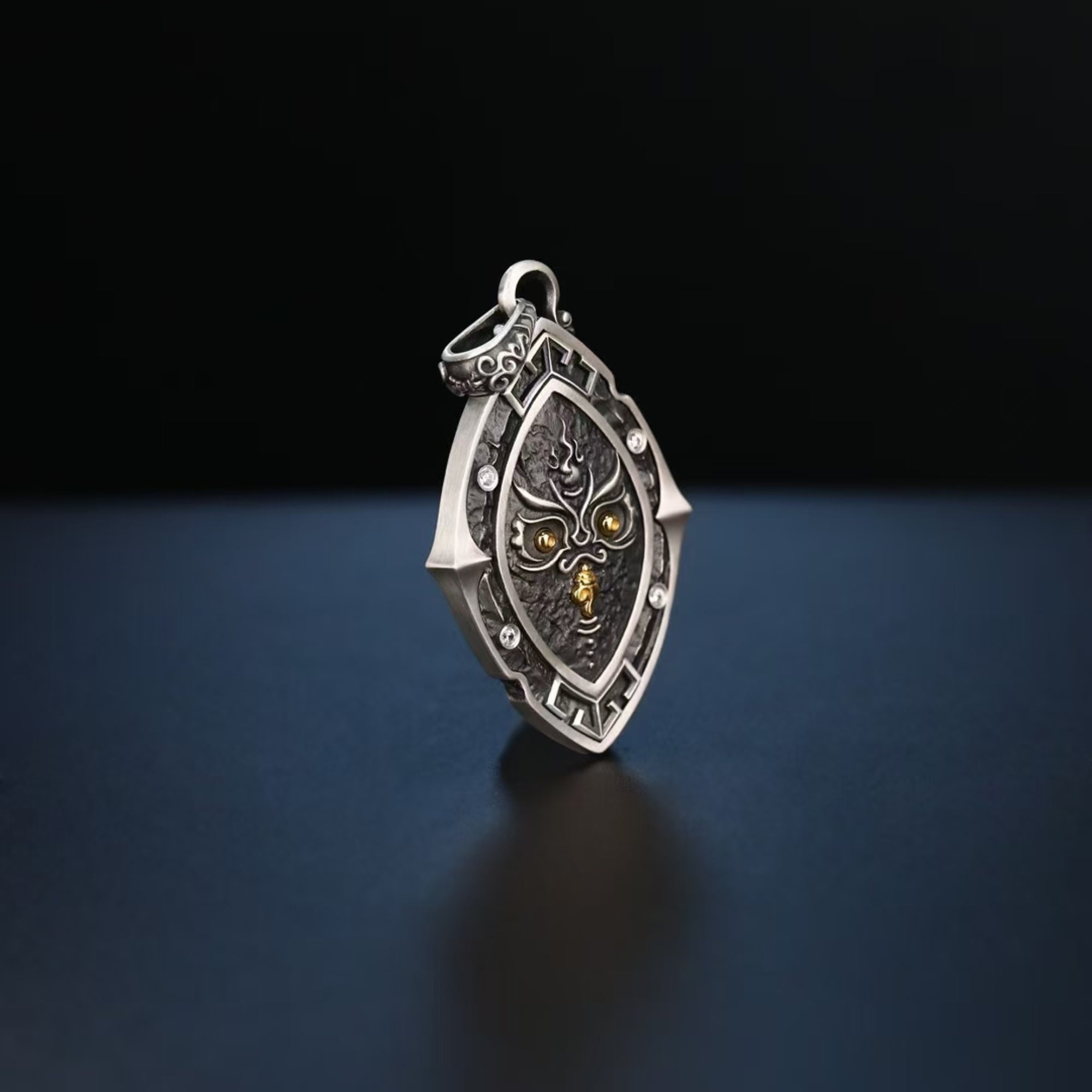 Tibetan Yellow Jambhala Gaze Silver Pendant Necklace