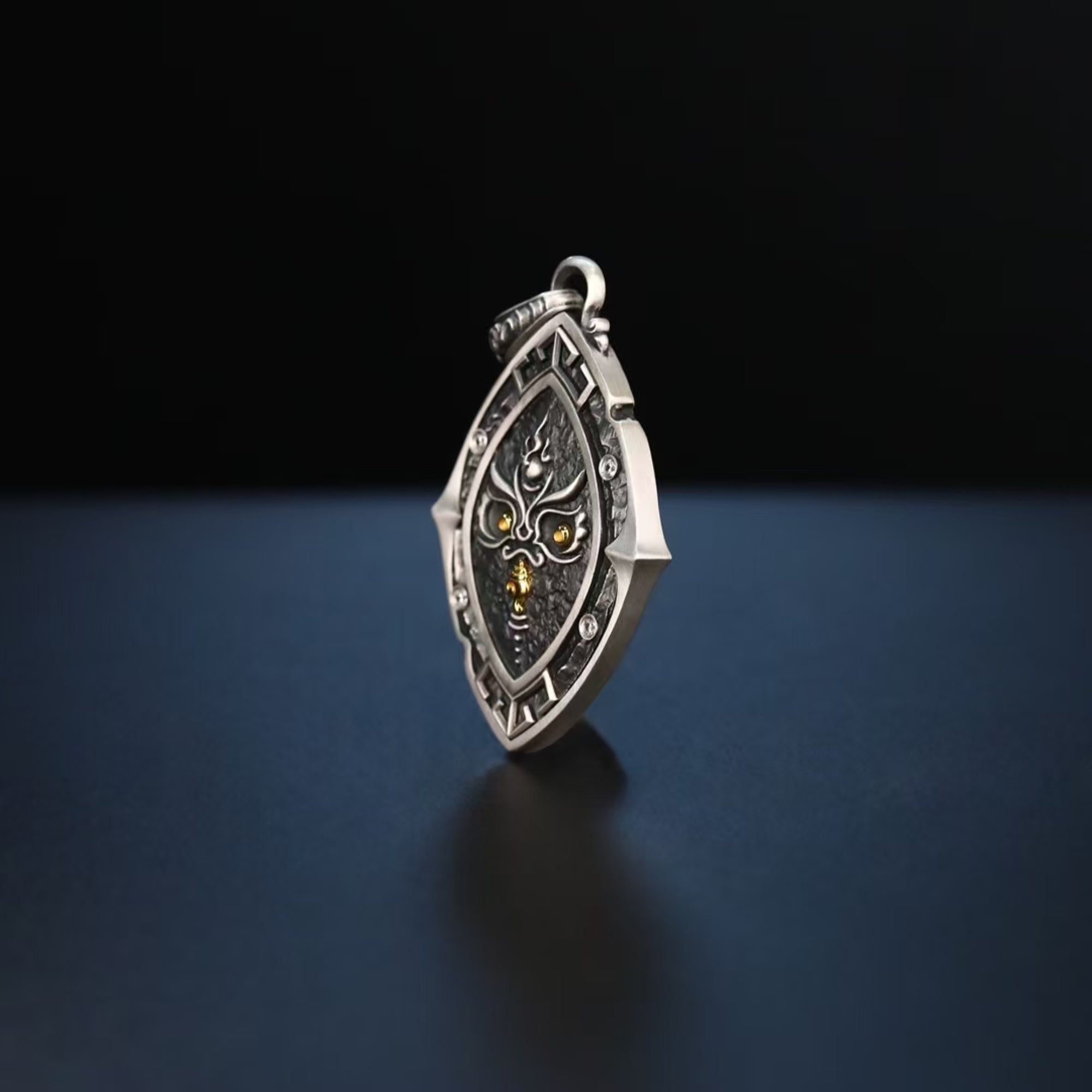 Tibetan Yellow Jambhala Gaze Silver Pendant Necklace