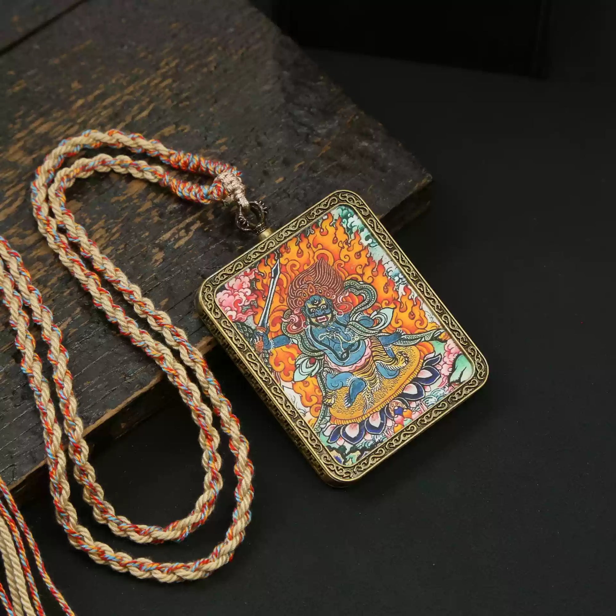 Tibetan Zodiac Protector Buddha Thangka Pendant Necklace