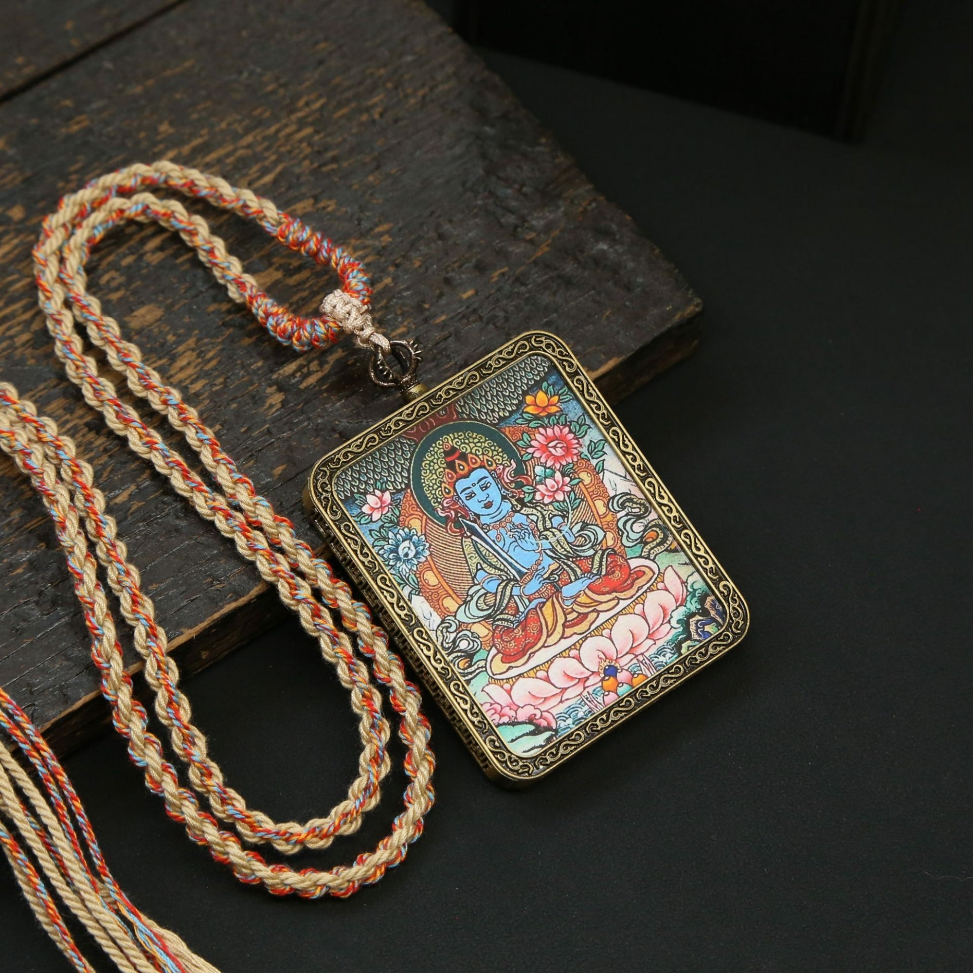Tibetan Zodiac Protector Buddha Thangka Pendant Necklace