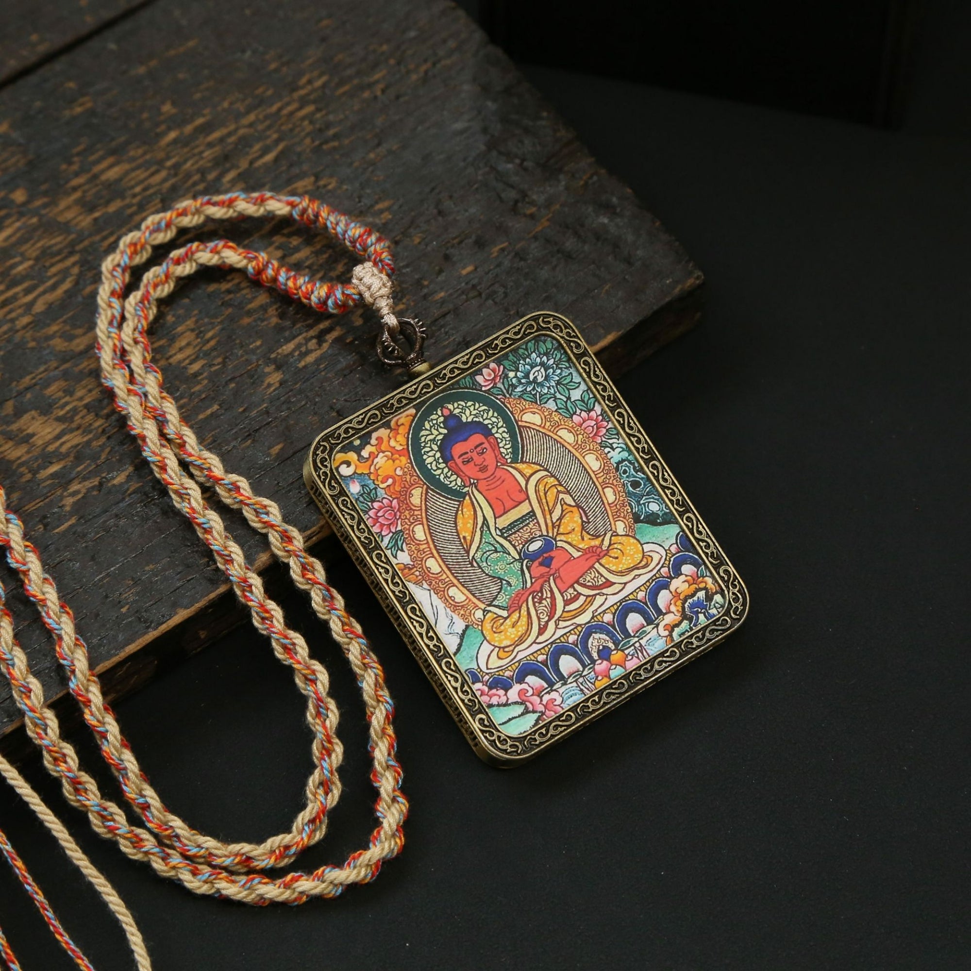 Tibetan Zodiac Protector Buddha Thangka Pendant Necklace
