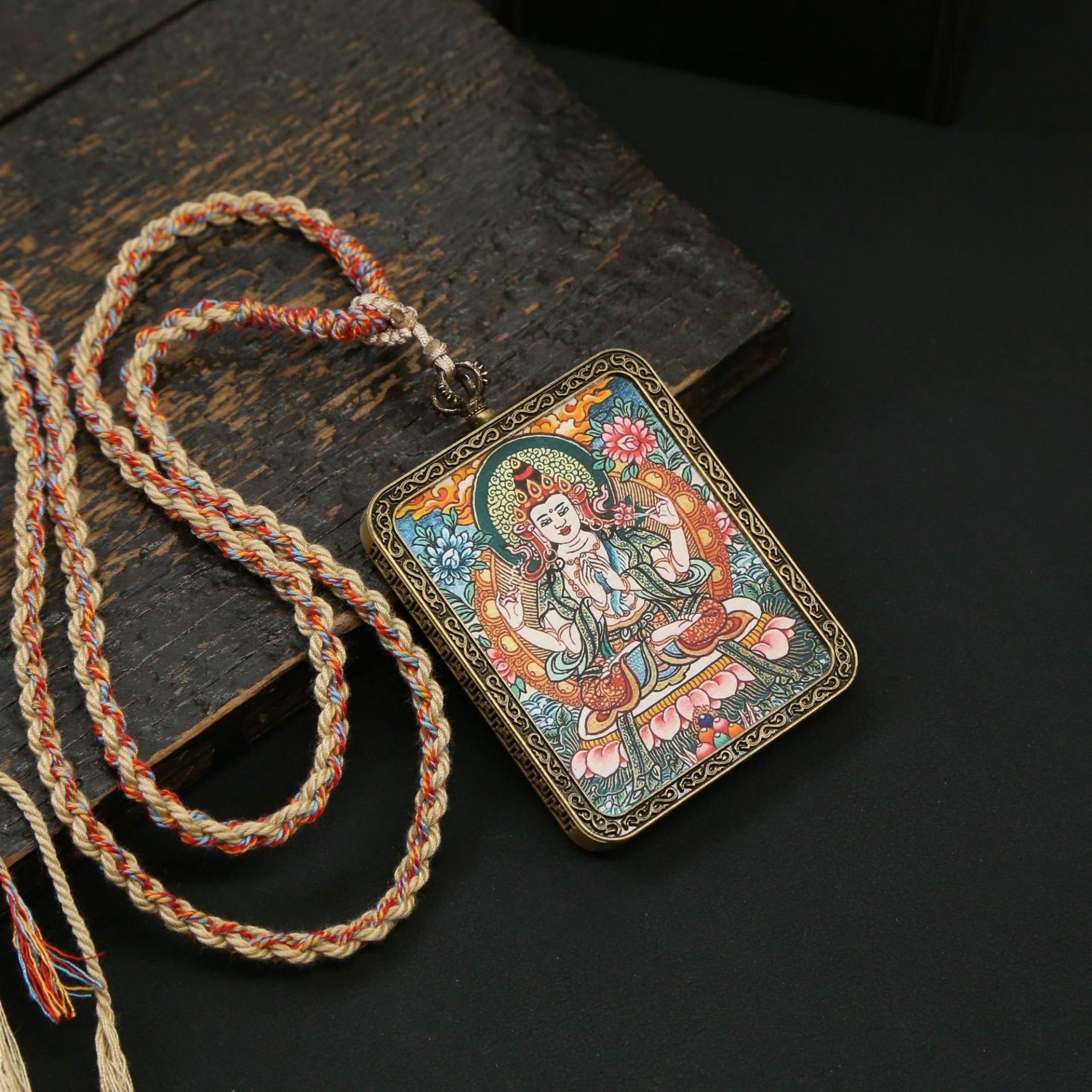 Tibetan Zodiac Protector Buddha Thangka Pendant Necklace