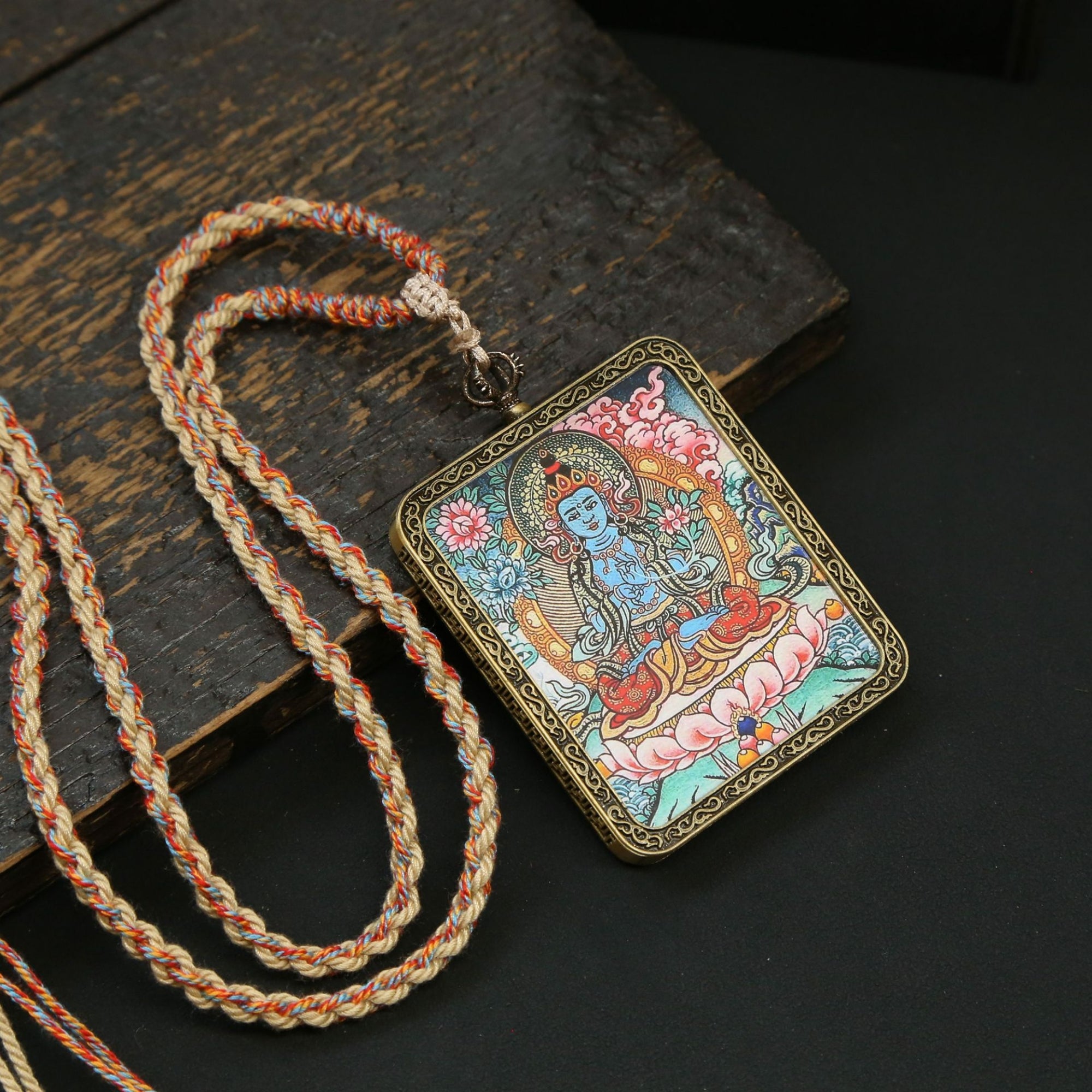Tibetan Zodiac Protector Buddha Thangka Pendant Necklace