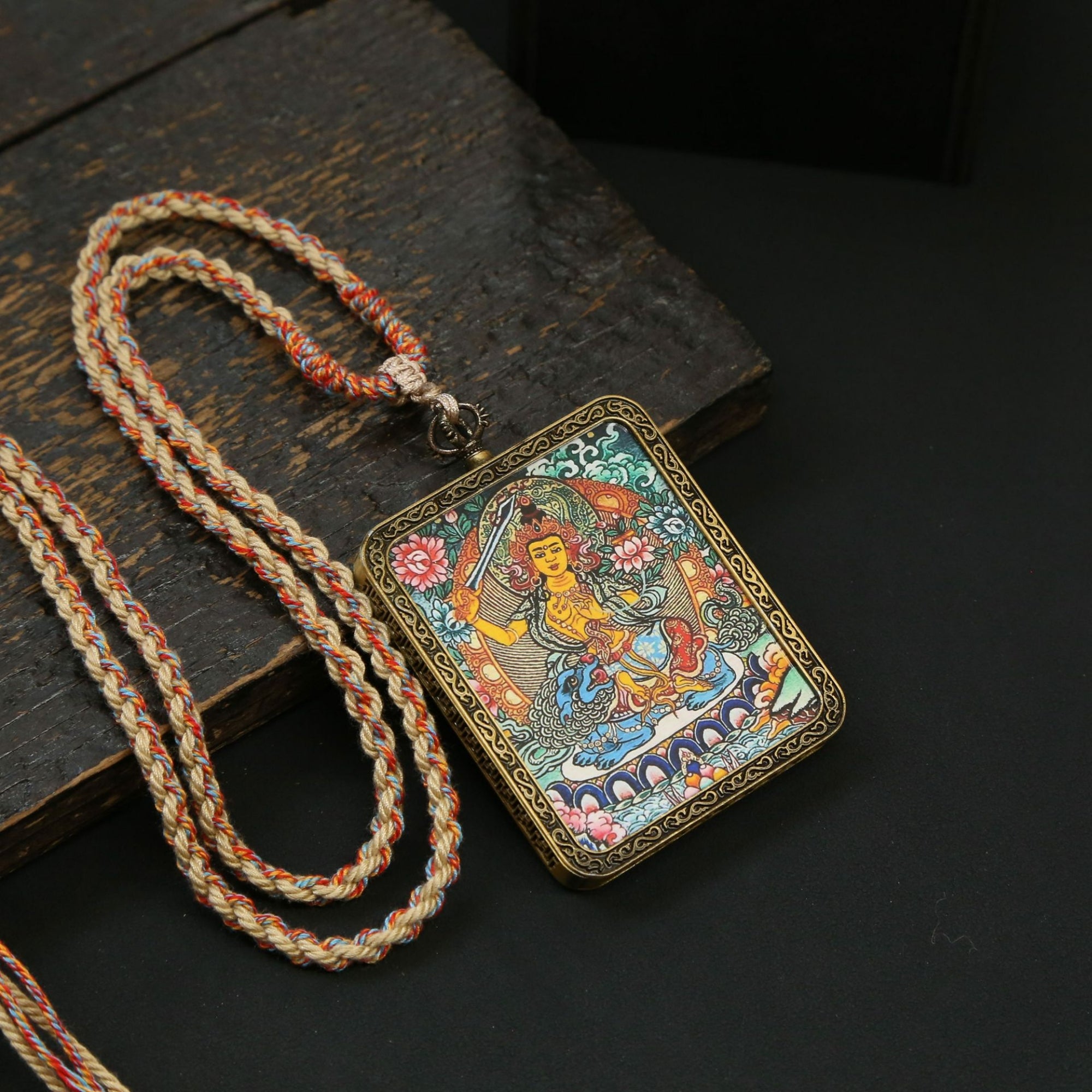 Tibetan Zodiac Protector Buddha Thangka Pendant Necklace