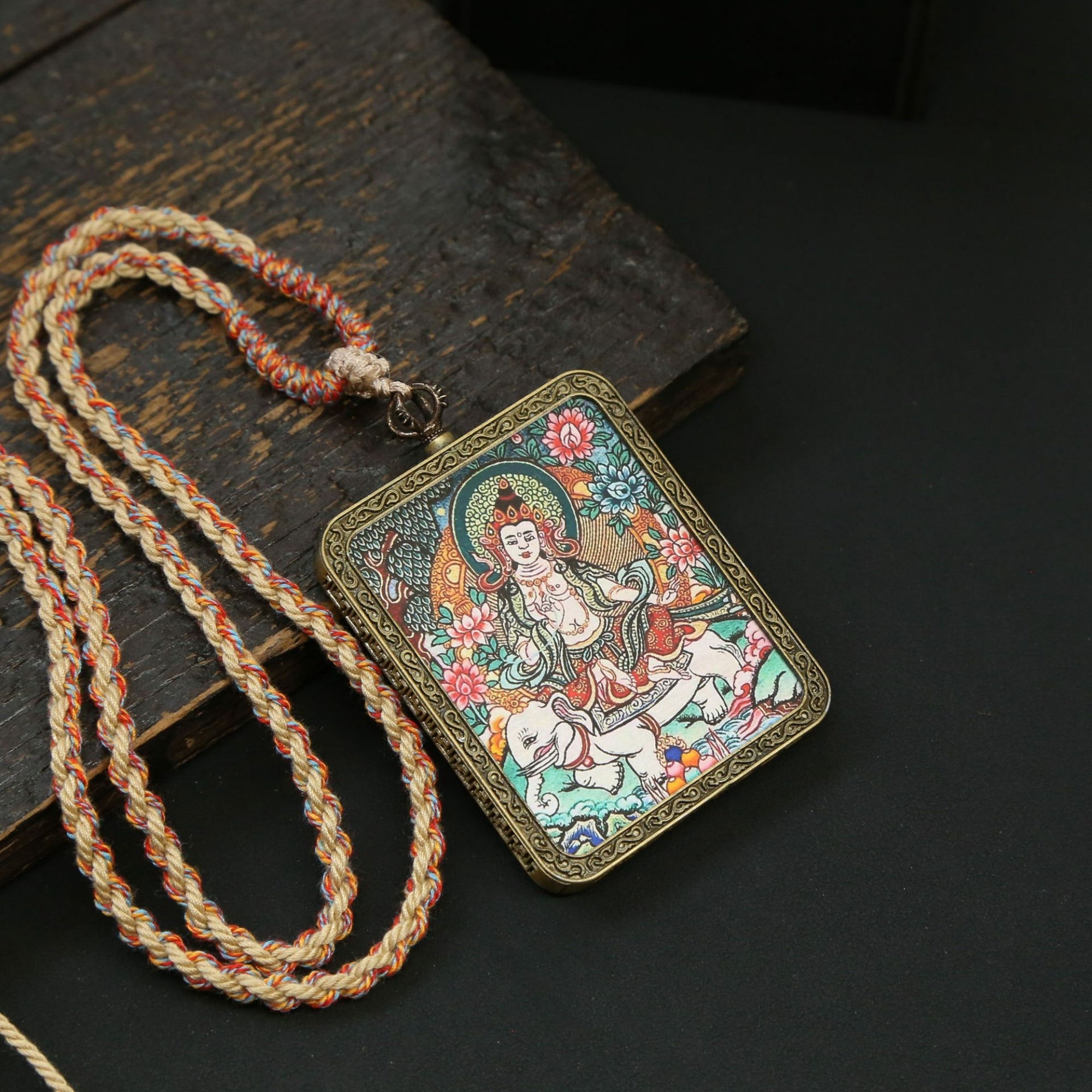 Tibetan Zodiac Protector Buddha Thangka Pendant Necklace