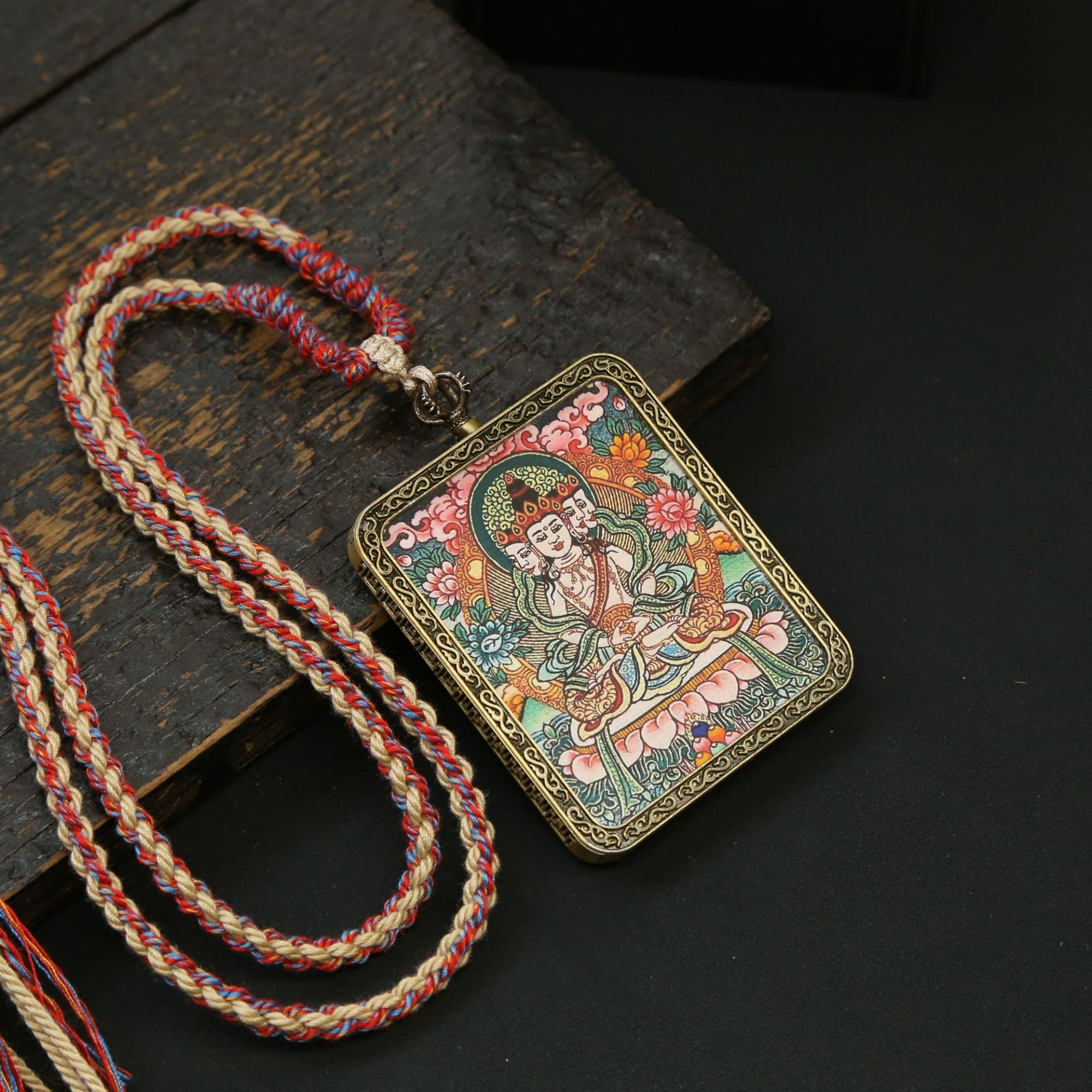 Tibetan Zodiac Protector Buddha Thangka Pendant Necklace
