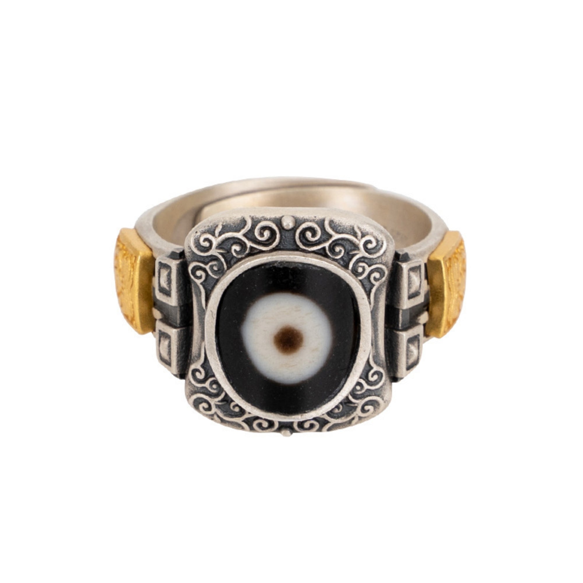 Zakiram Sterling Silver dzi beads Tibetan Buddhist Ring