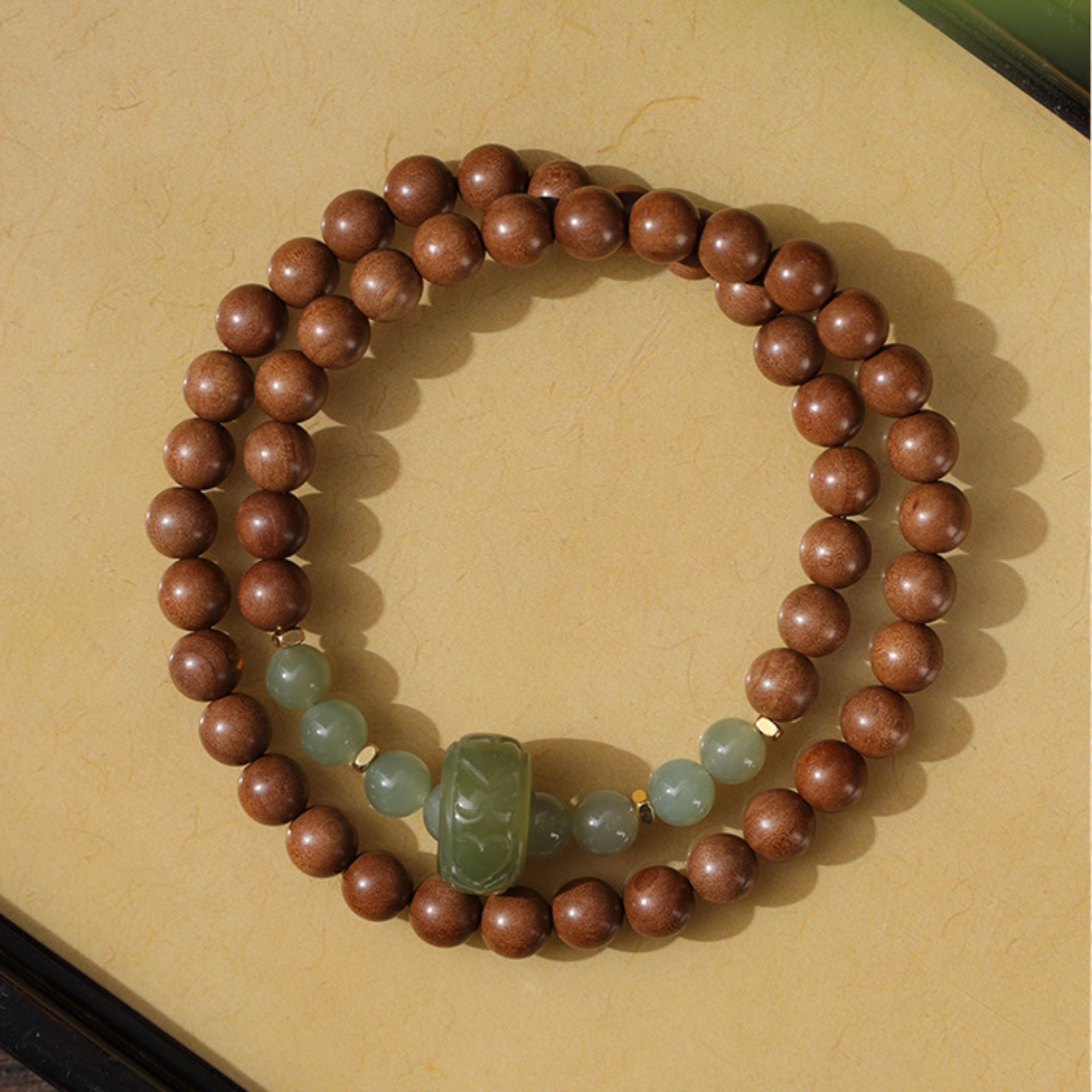 Zen Harmony Hetian Jade & Sandalwood Mala Bracelet