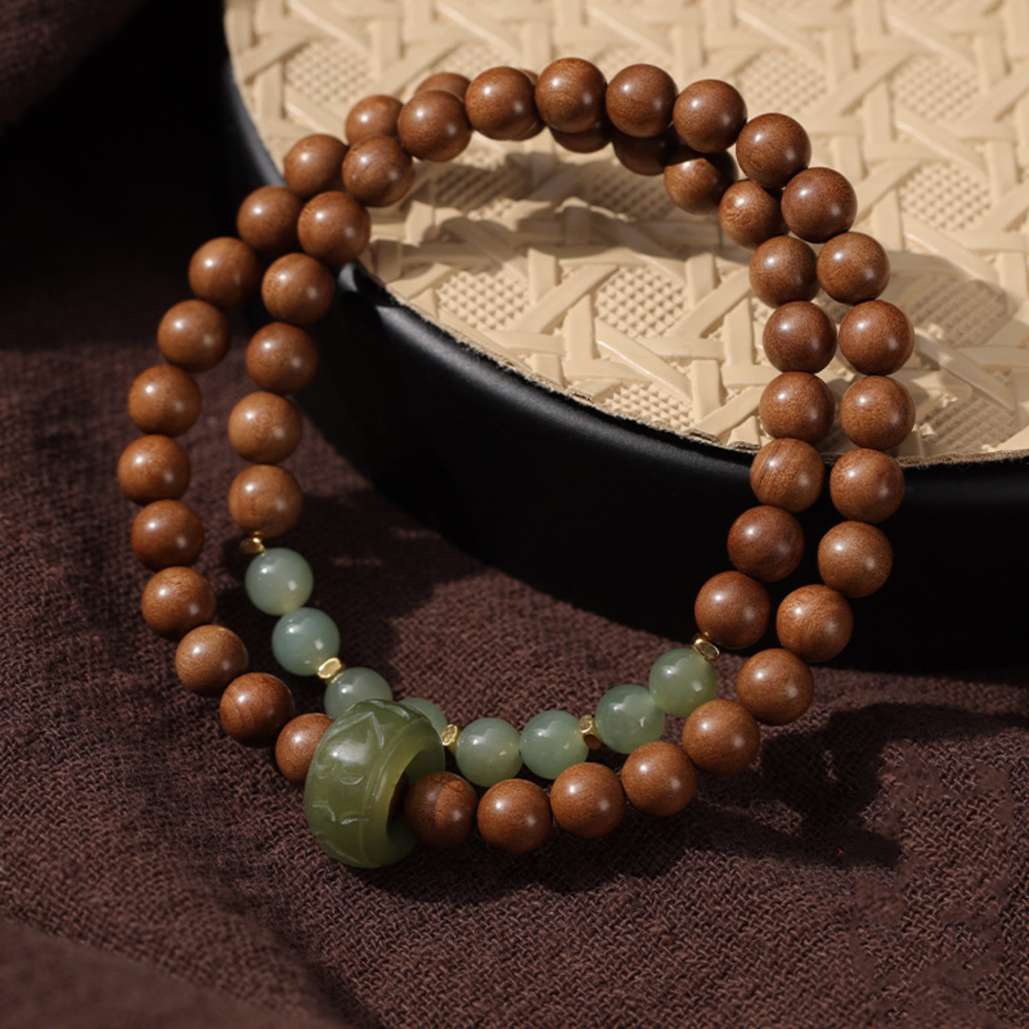 Zen Harmony Hetian Jade & Sandalwood Mala Bracelet