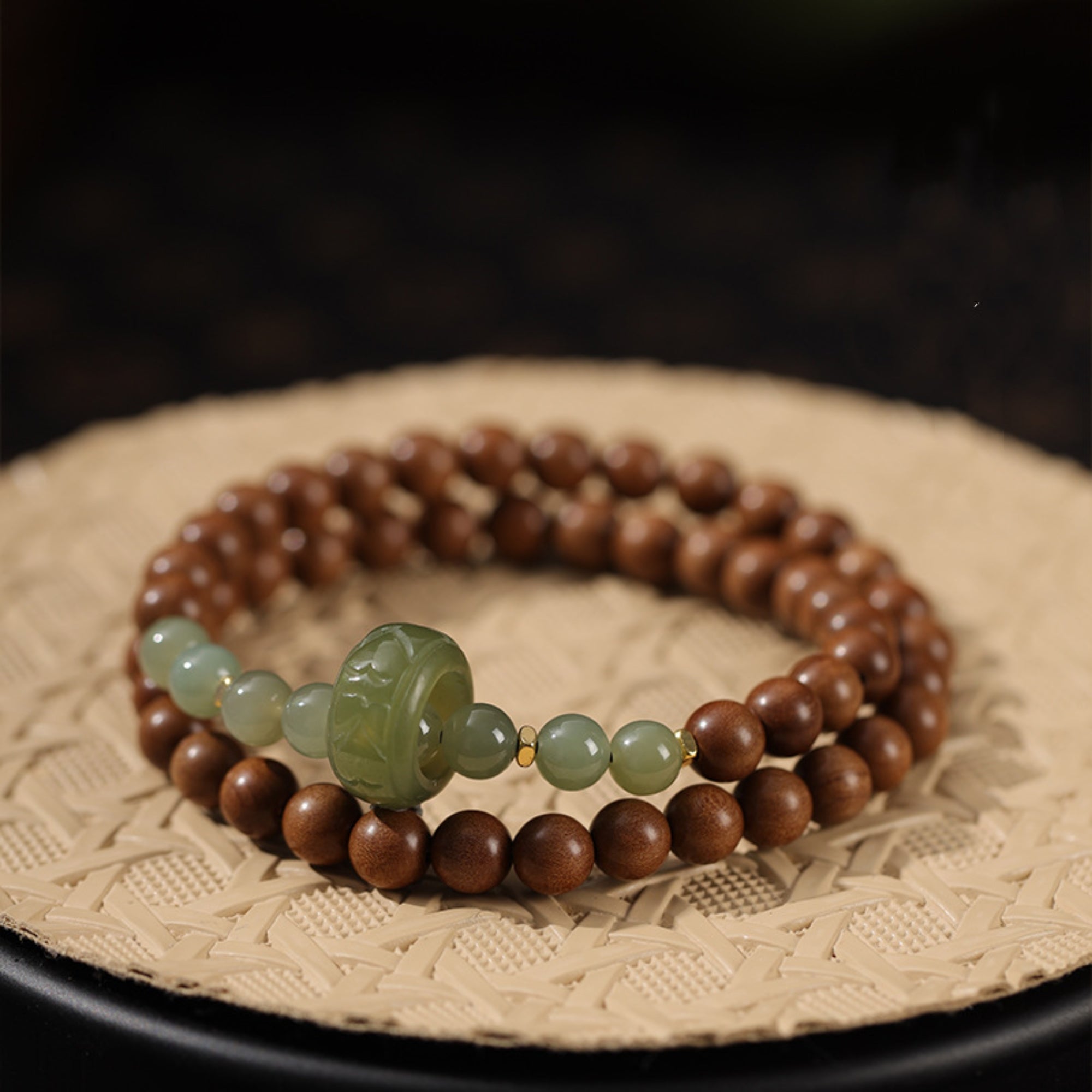 Zen Harmony Hetian Jade & Sandalwood Mala Bracelet