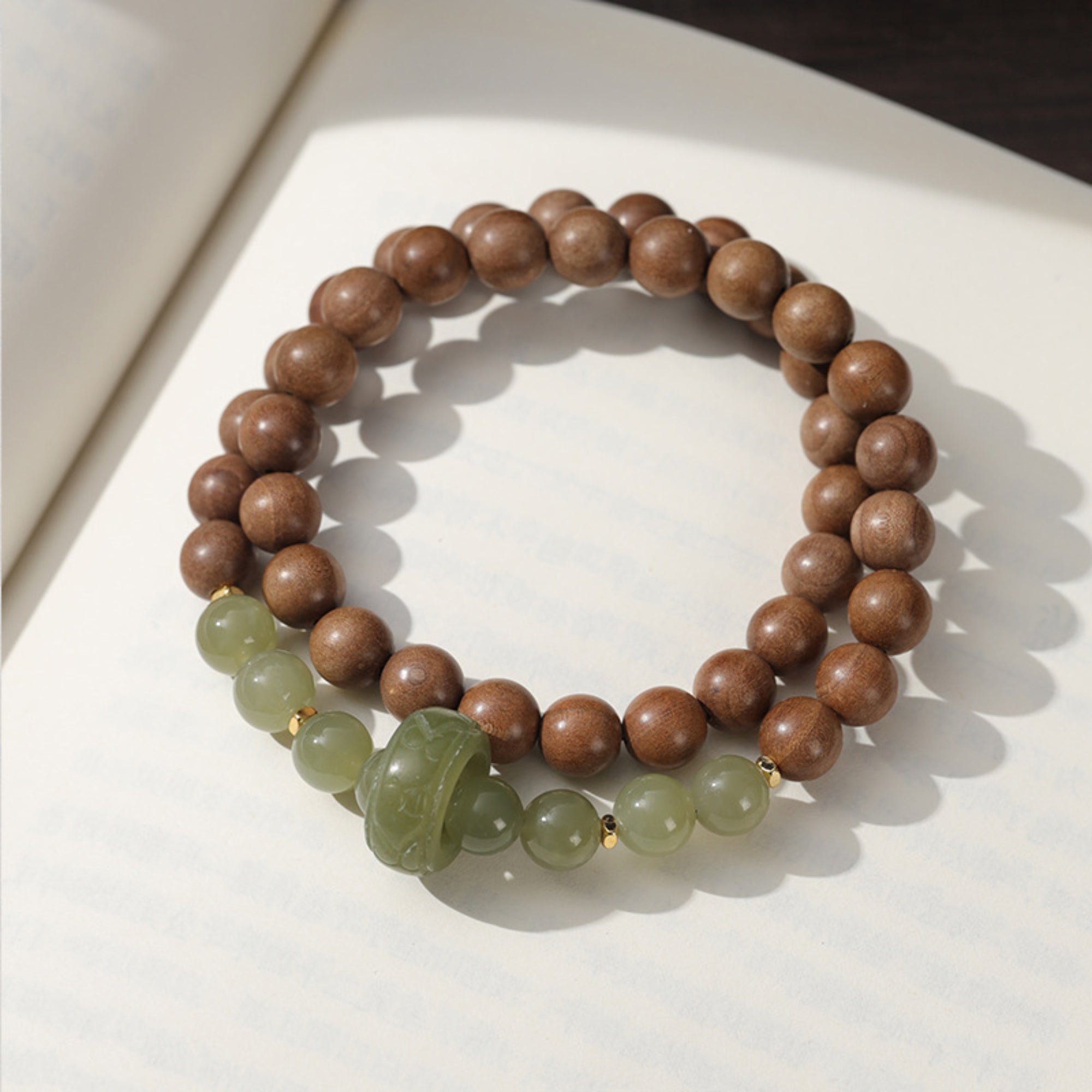 Zen Harmony Hetian Jade & Sandalwood Mala Bracelet