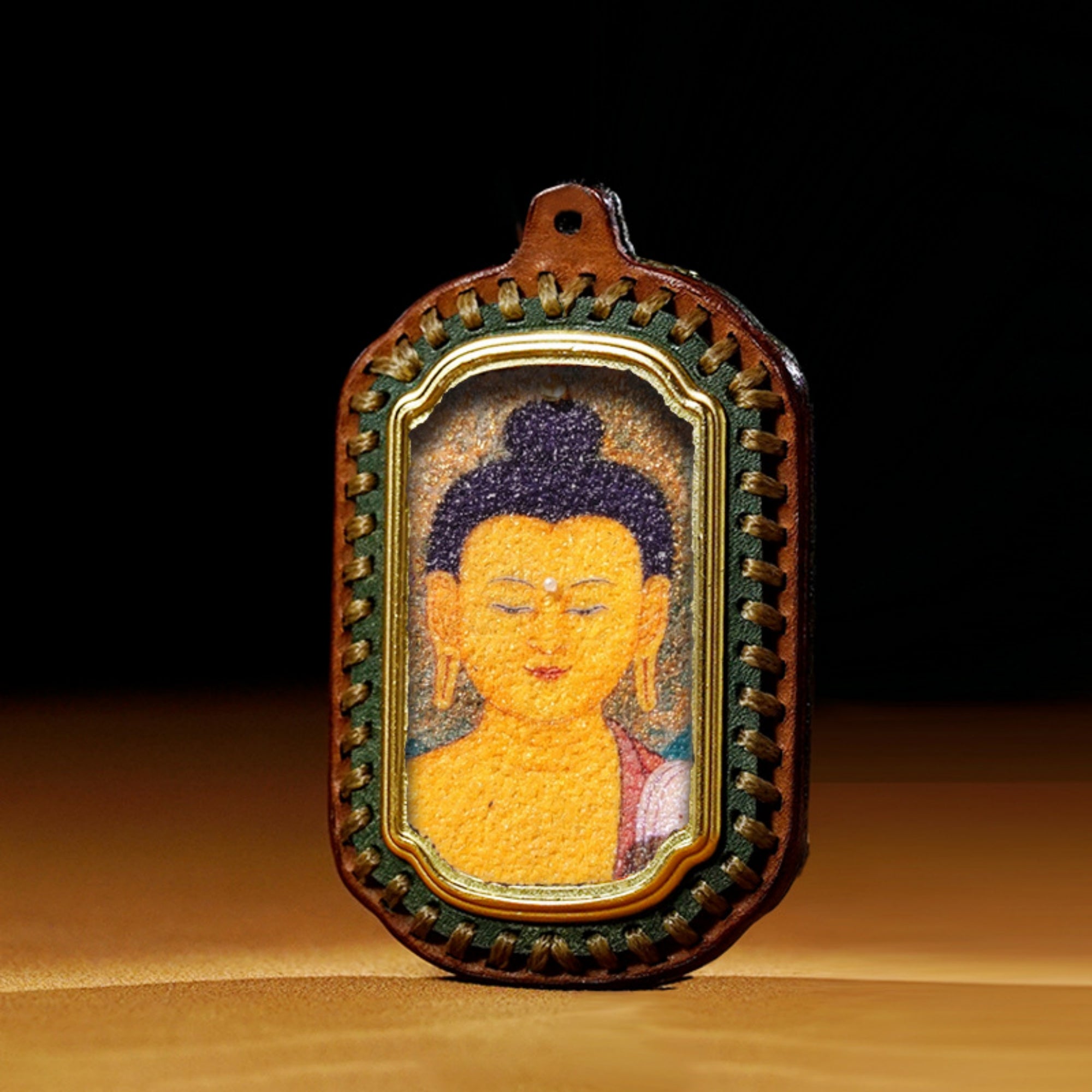 QiLing Aura Tibetan Handmade Gemstone Thangka Buddha Pendant Necklace