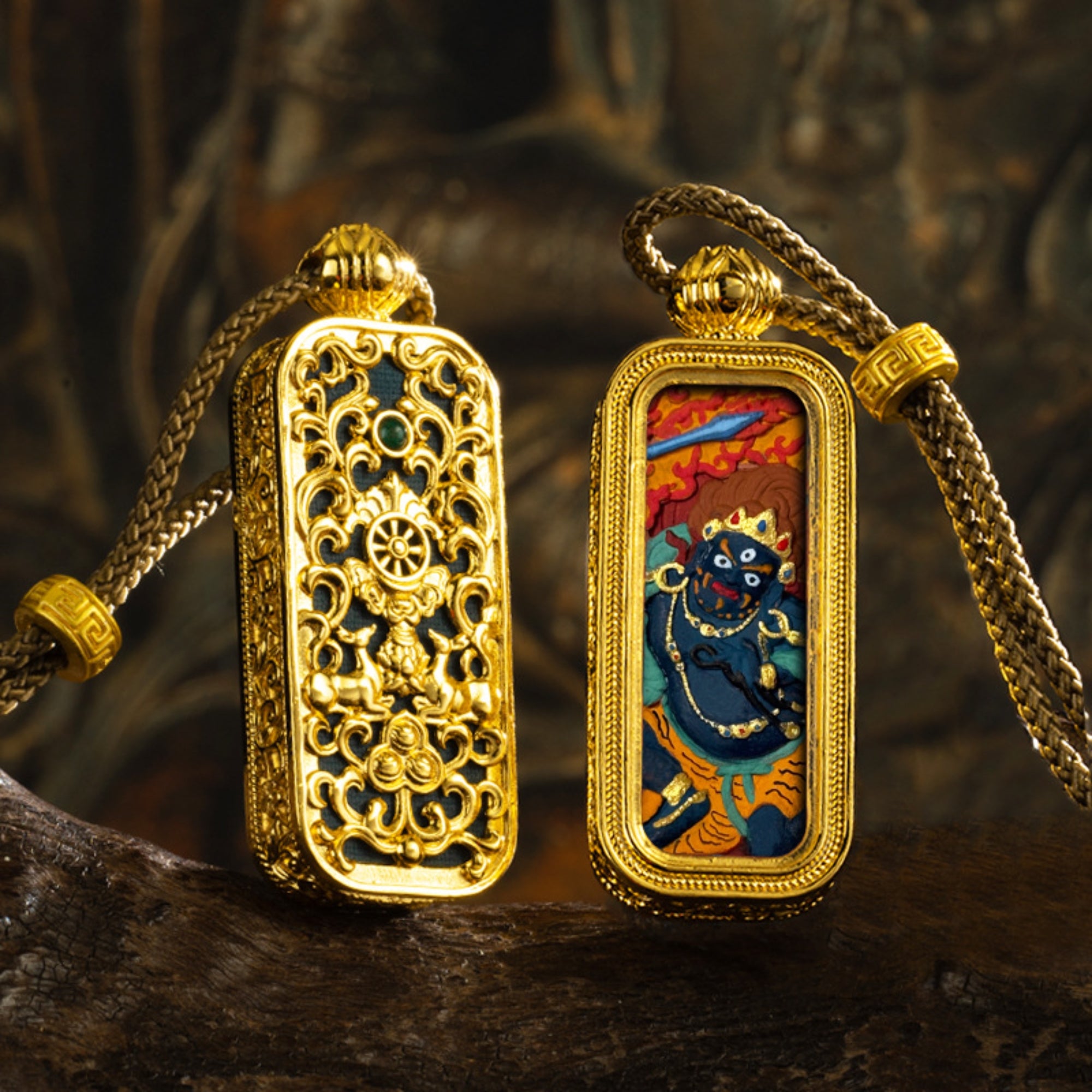 Tibetan Hand-Painted Thangka Buddha Pendant Necklace