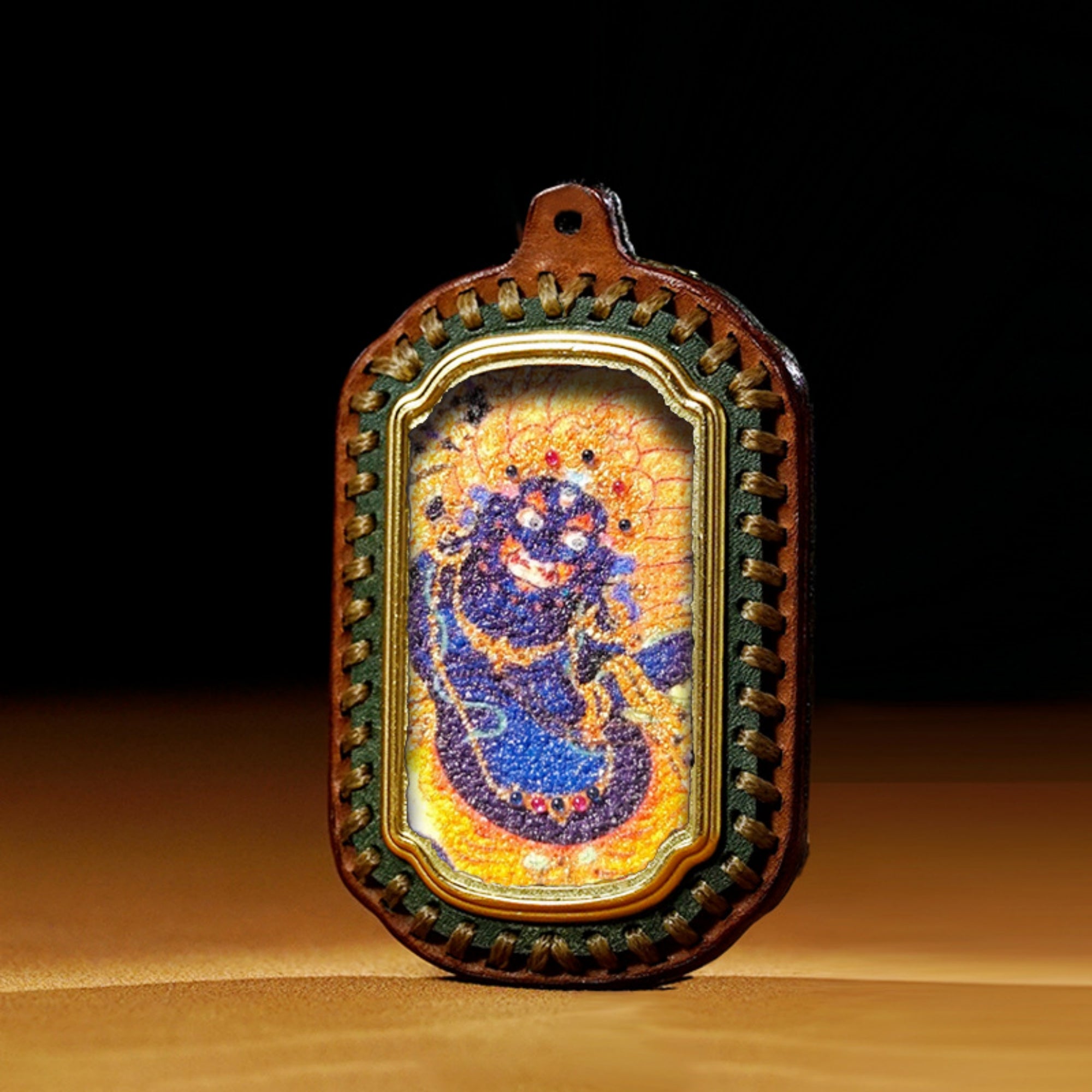 QiLing Aura Tibetan Handmade Gemstone Thangka Buddha Pendant Necklace