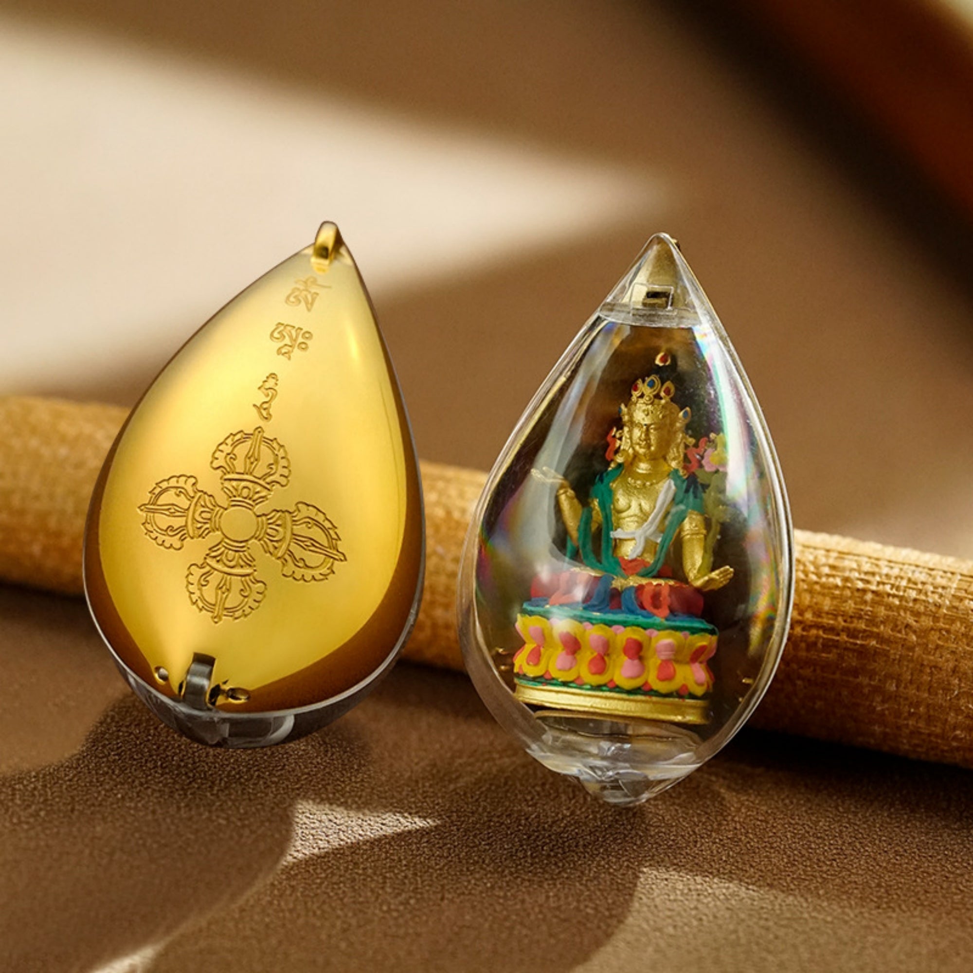 QiLing Aura Hand-Painted 3D Teardrop Tibetan Buddha Pendant Necklace (Gawu Box)