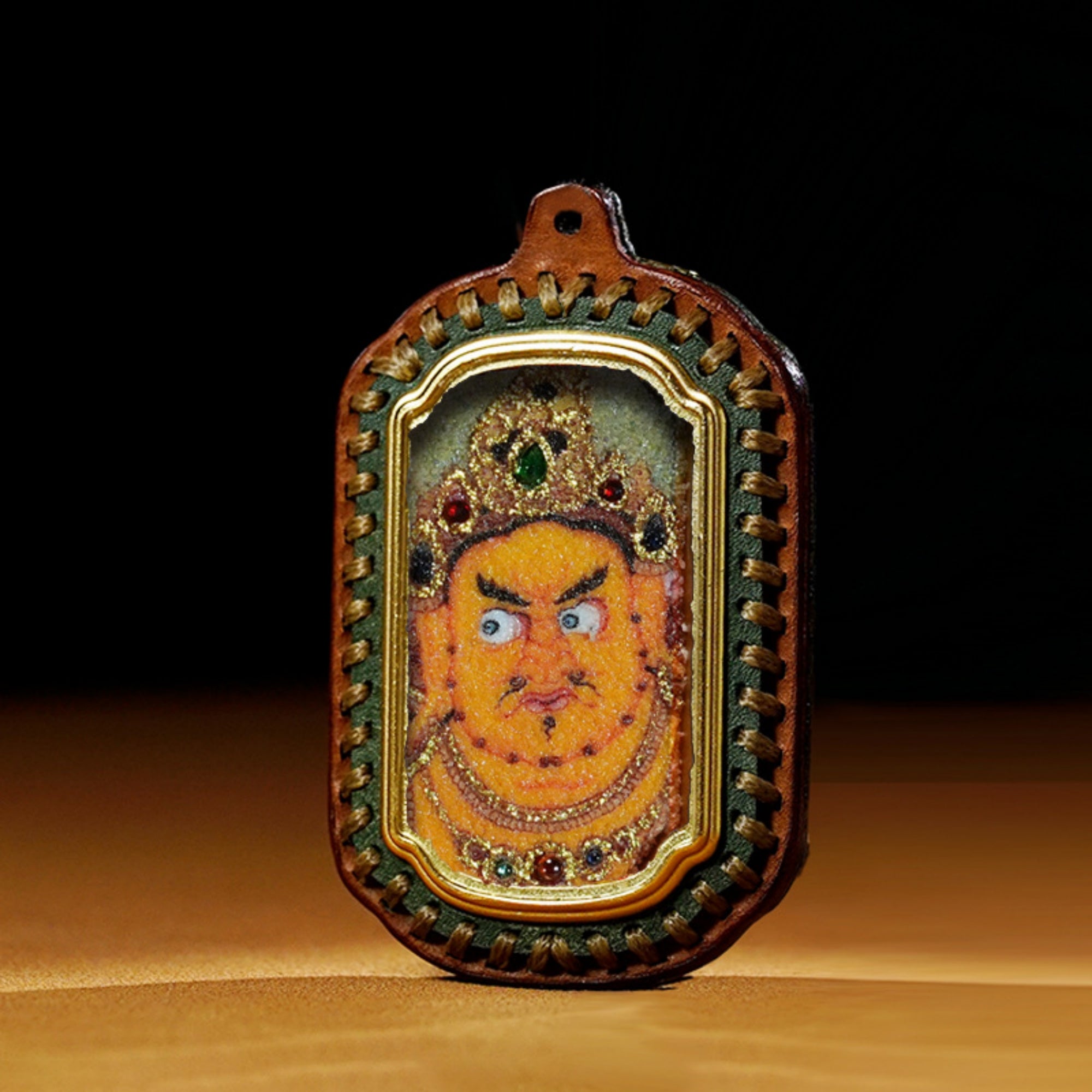 QiLing Aura Tibetan Handmade Gemstone Thangka Buddha Pendant Necklace