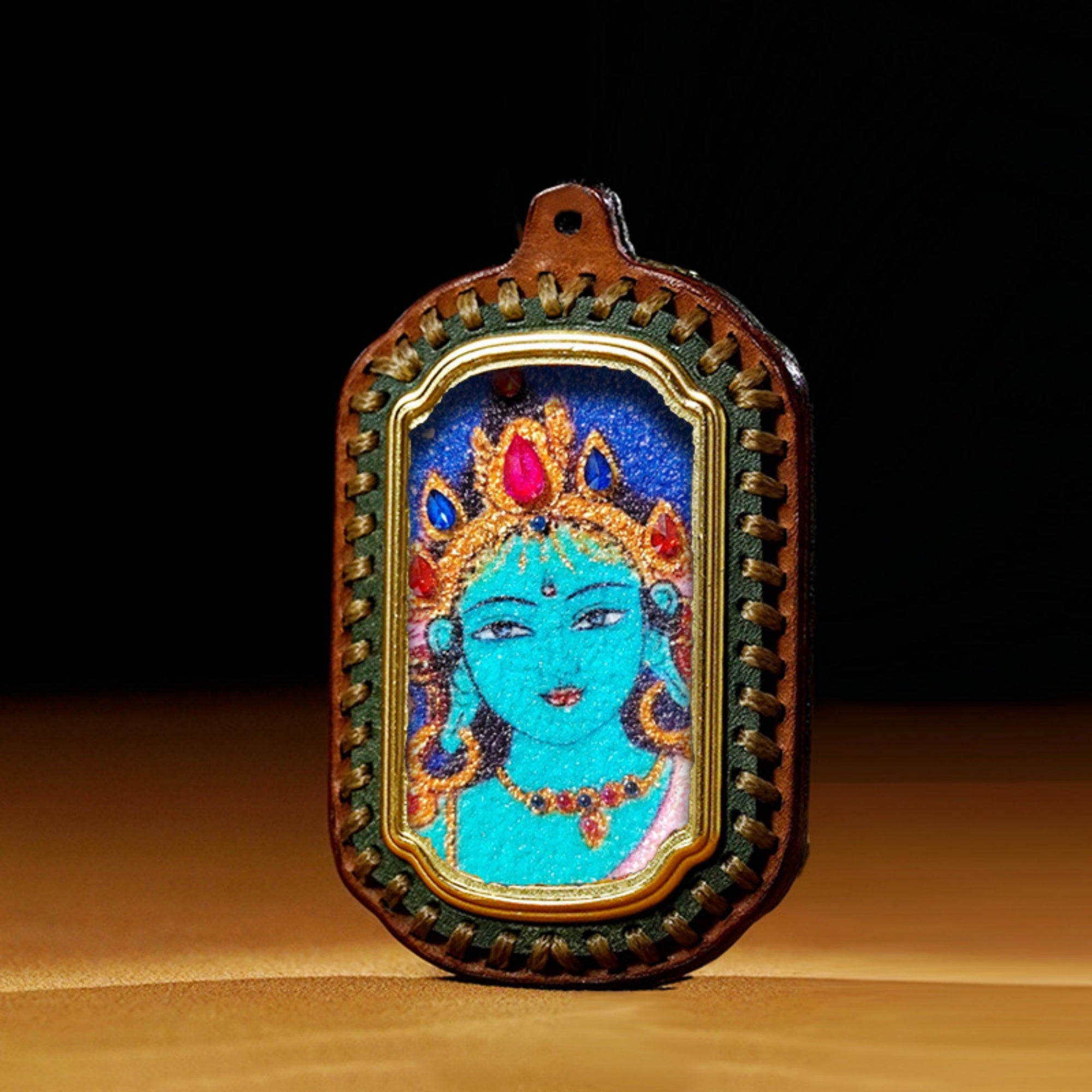 QiLing Aura Tibetan Handmade Gemstone Thangka Buddha Pendant Necklace