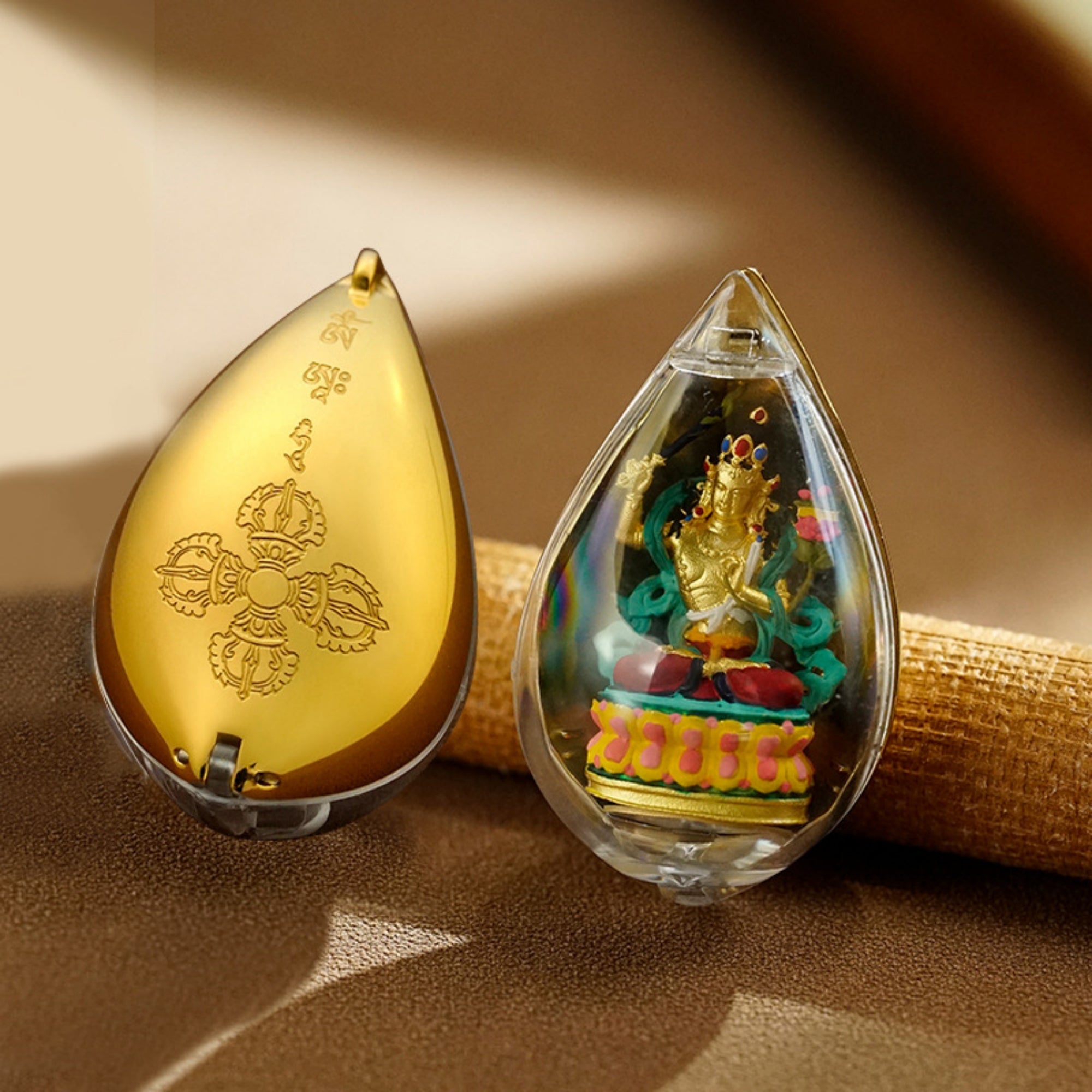 QiLing Aura Hand-Painted 3D Teardrop Tibetan Buddha Pendant Necklace (Gawu Box)