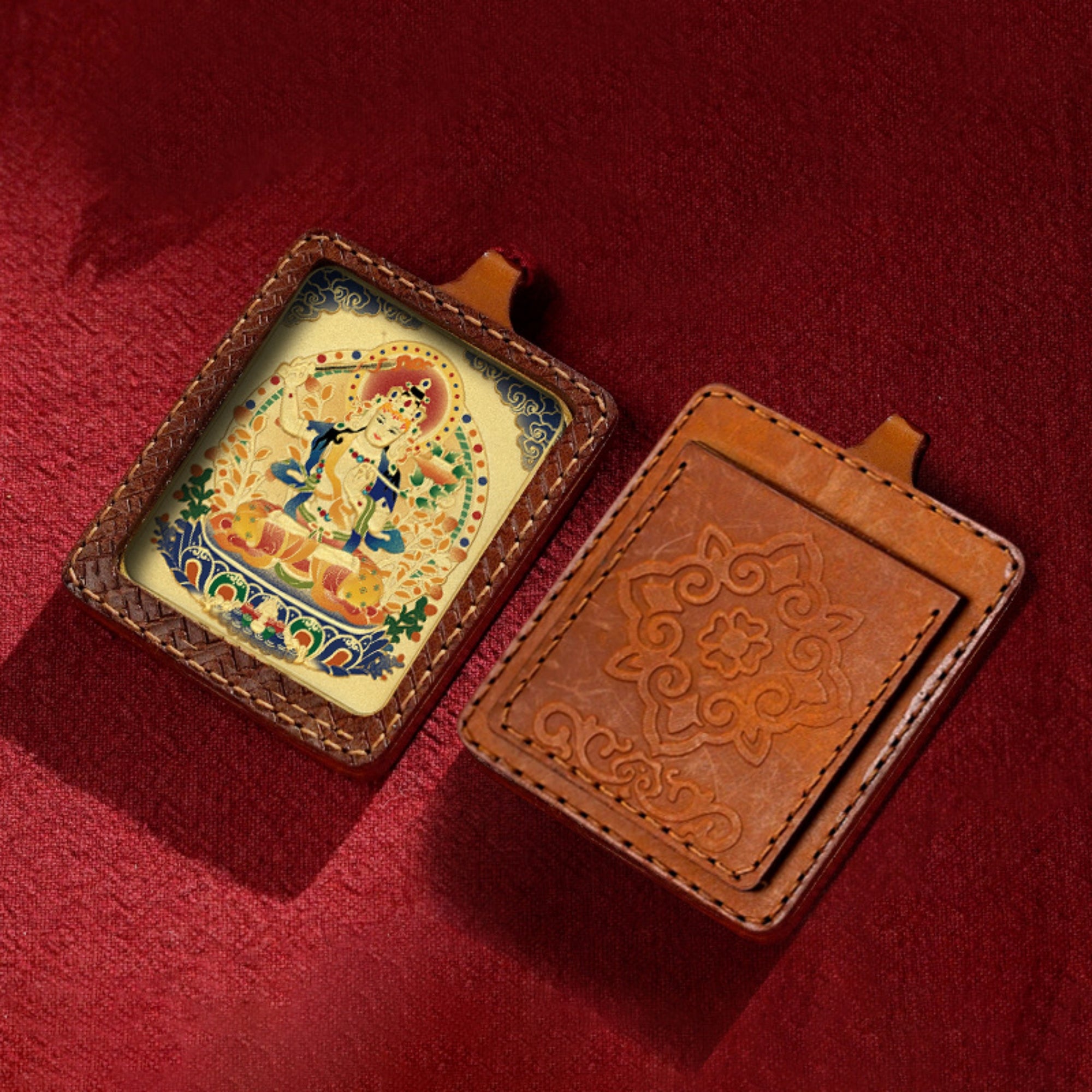 QiLing Aura Hand-Painted Thangka Embossed Pendant Necklace