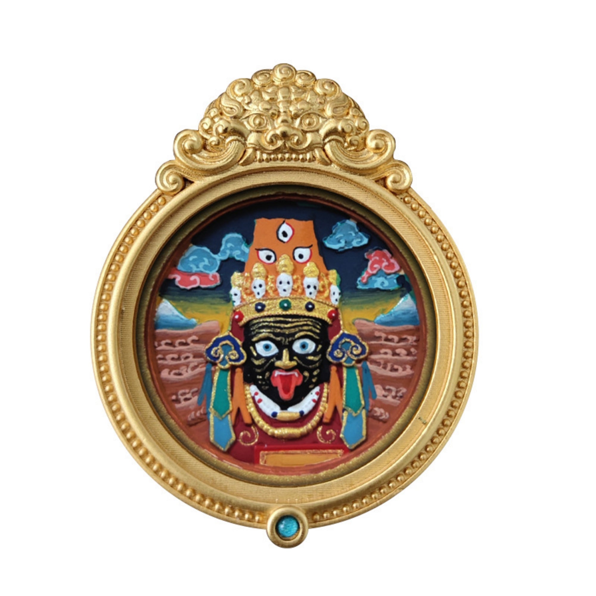 Tibetan Hand-Painted Guardian Buddha Thangka Amulet Pendant