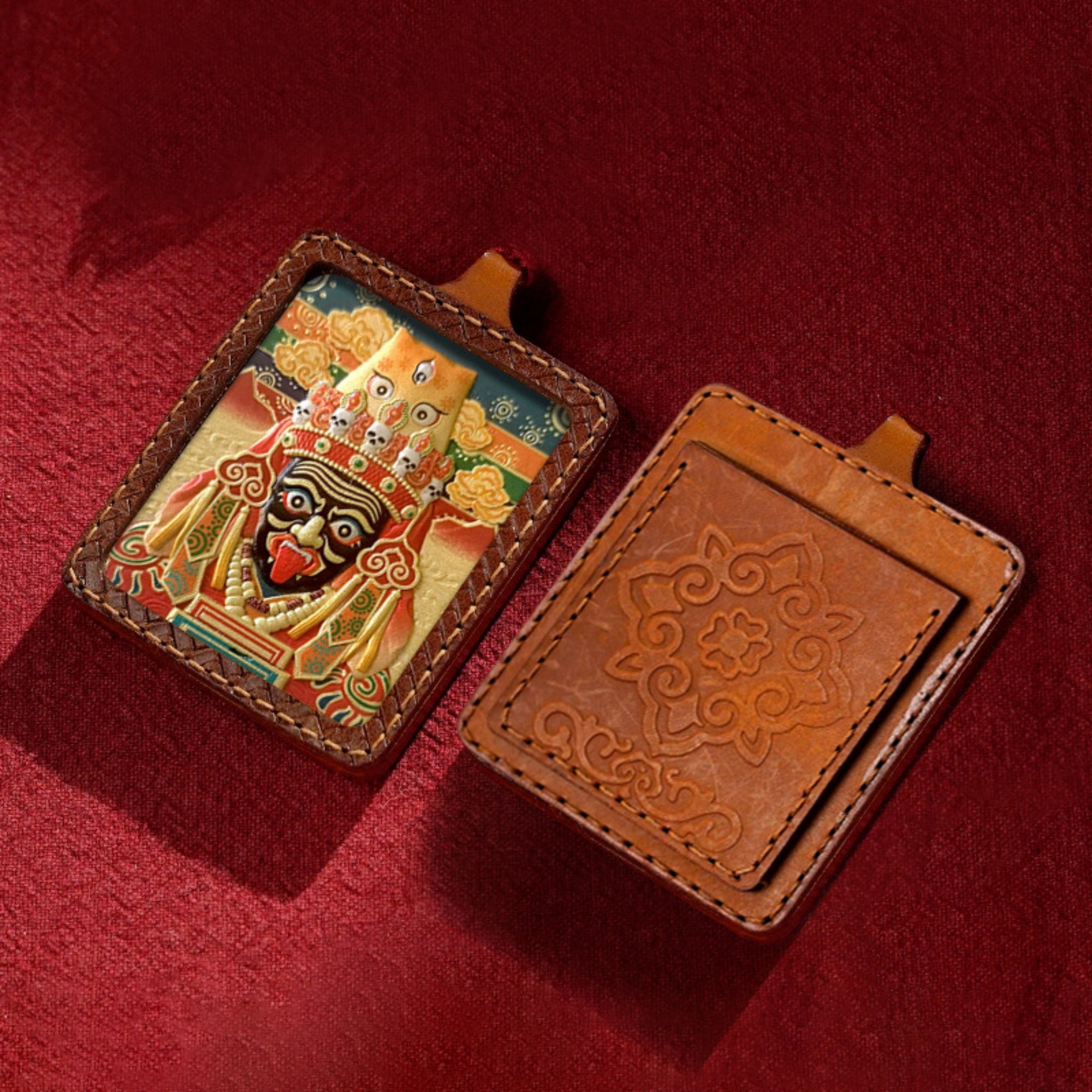 QiLing Aura Hand-Painted Thangka Embossed Pendant Necklace