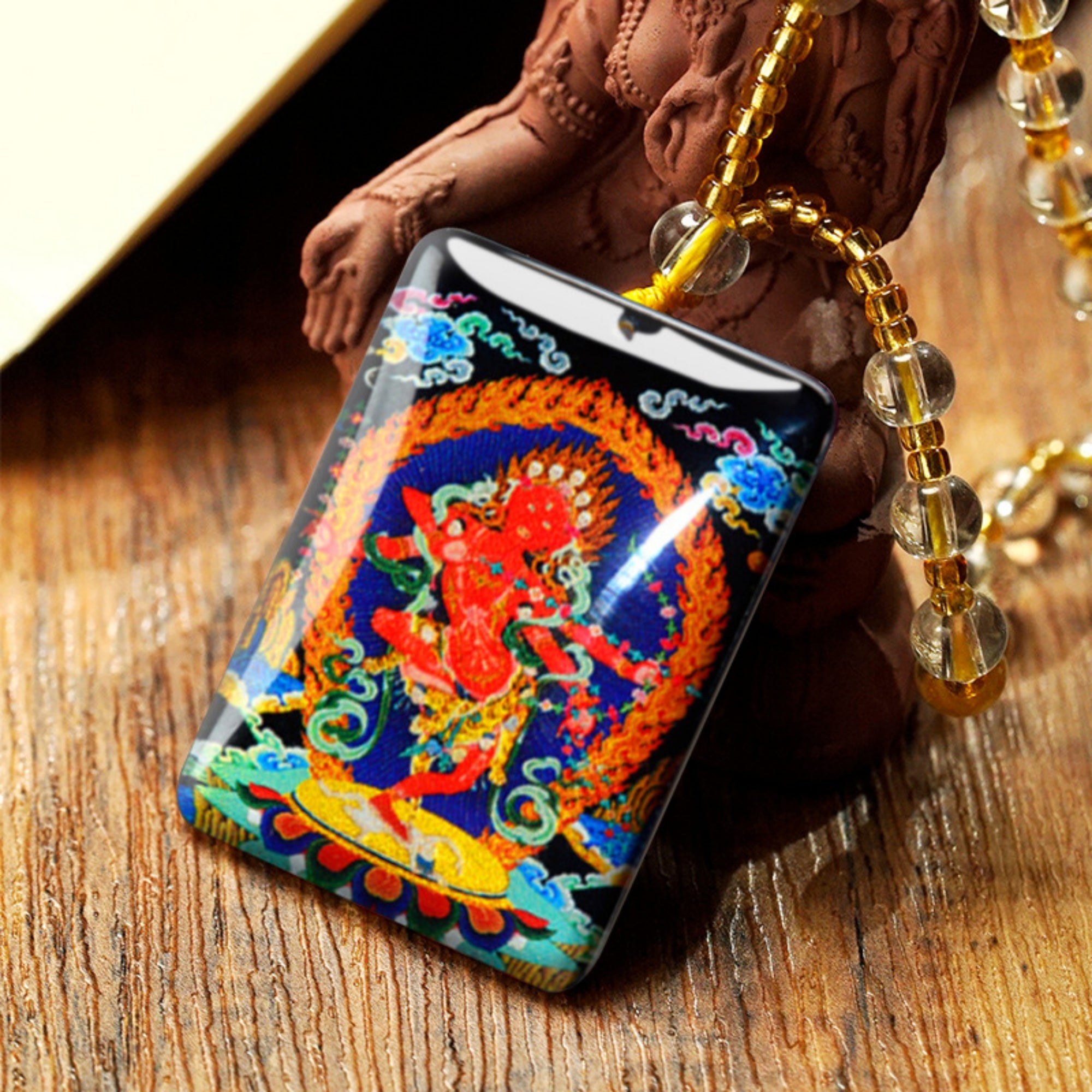 QiLing Aura Hand-Painted Crystal Tibetan Buddha Necklace