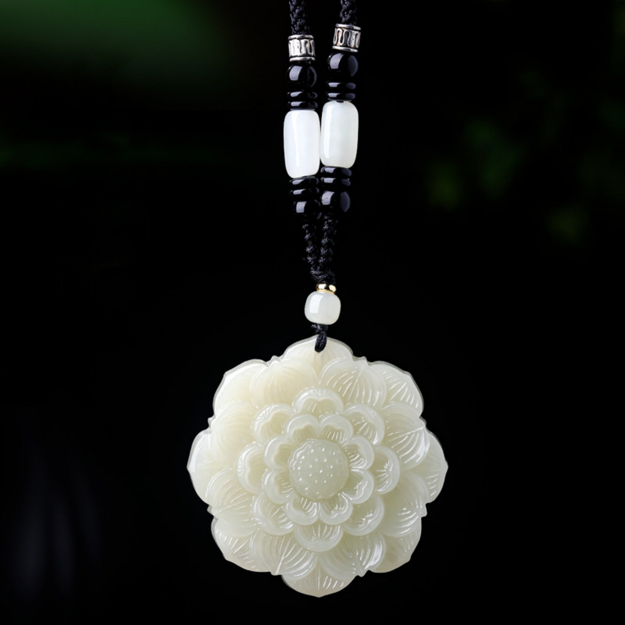 Natural Jade Zen Lotus Lucky Charm Pendant Necklace
