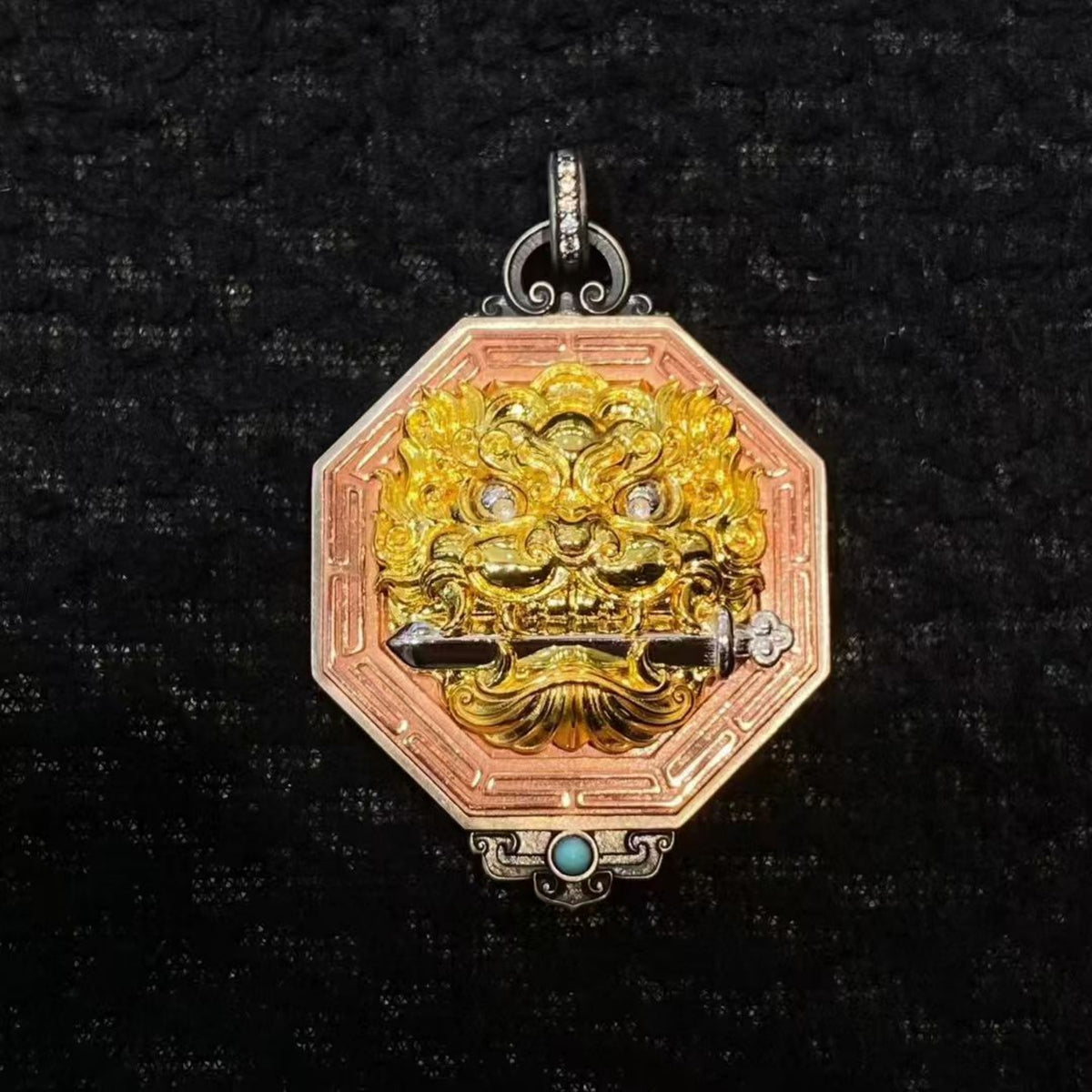 Tibetan Auspicious Lion & Sword of Wisdom Pendant Necklace