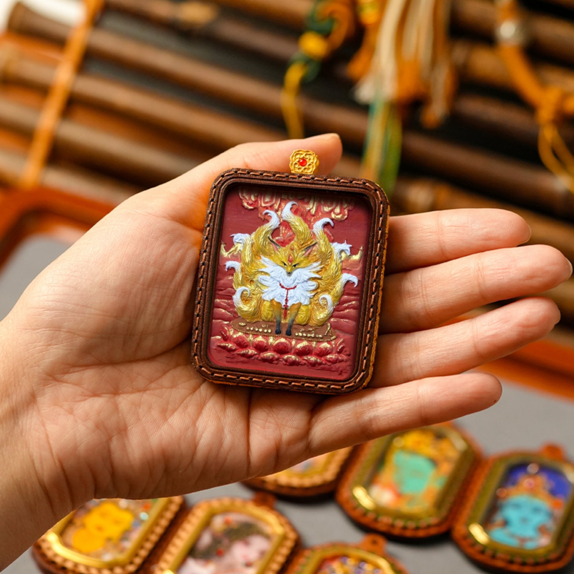 Hand-Painted 3D Thangka Buddha Pendant Necklace