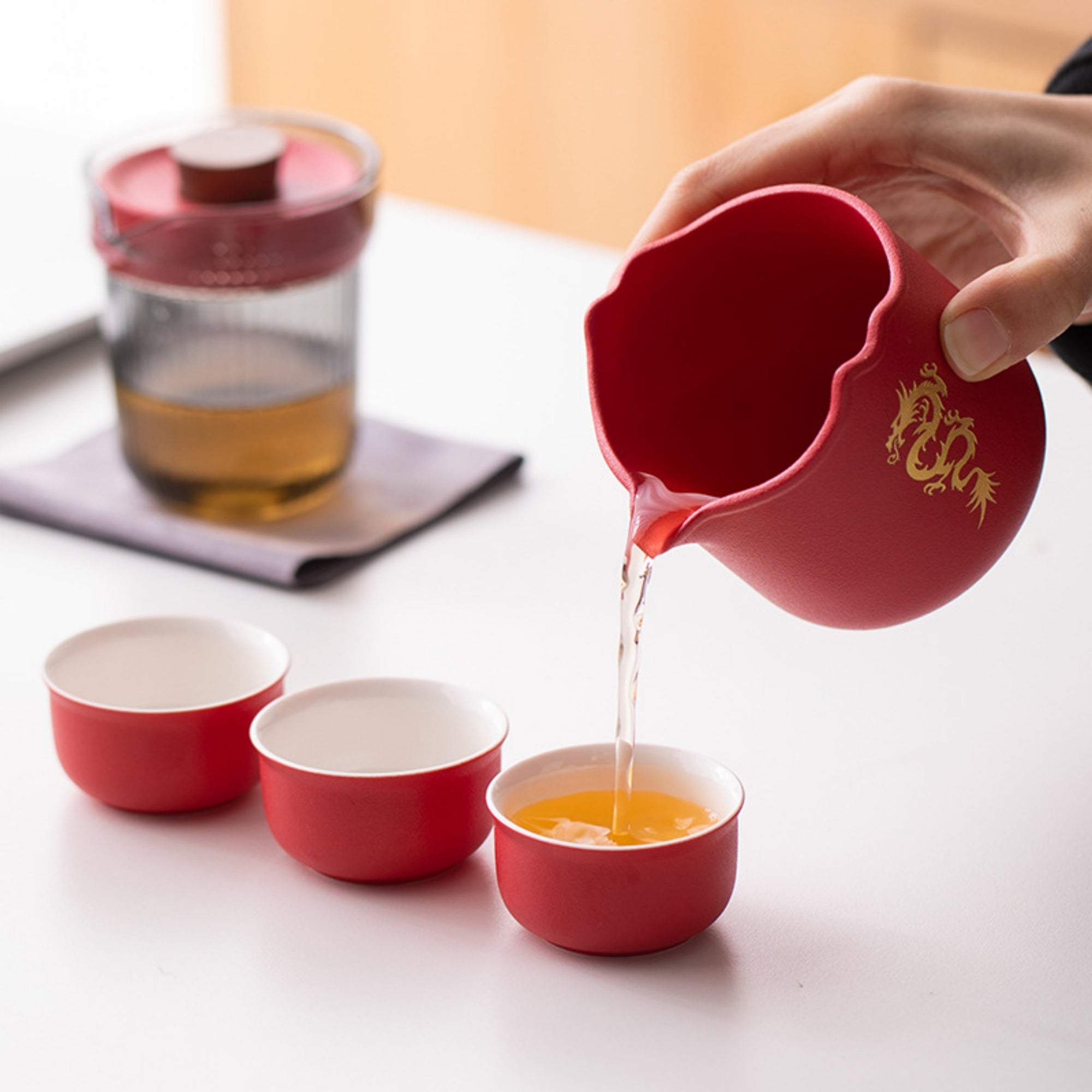 QiLing Aura Chinese Dragon Portable Handmade Ceramic Tea Set