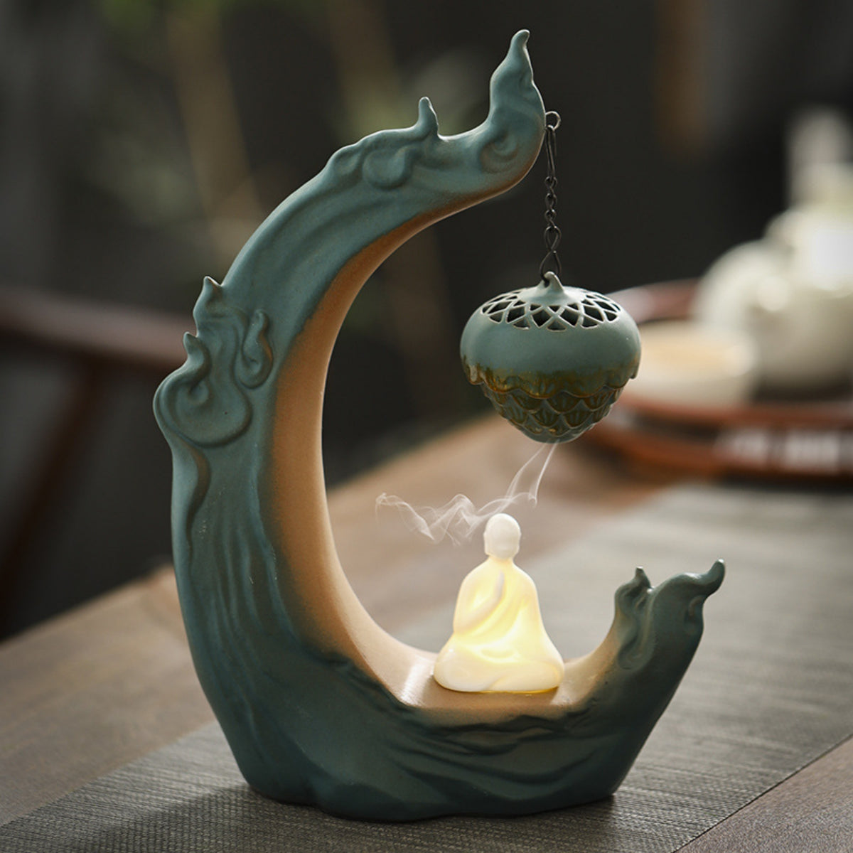 QiLing Aura Zen Monk Ceramic Backflow Incense Burner