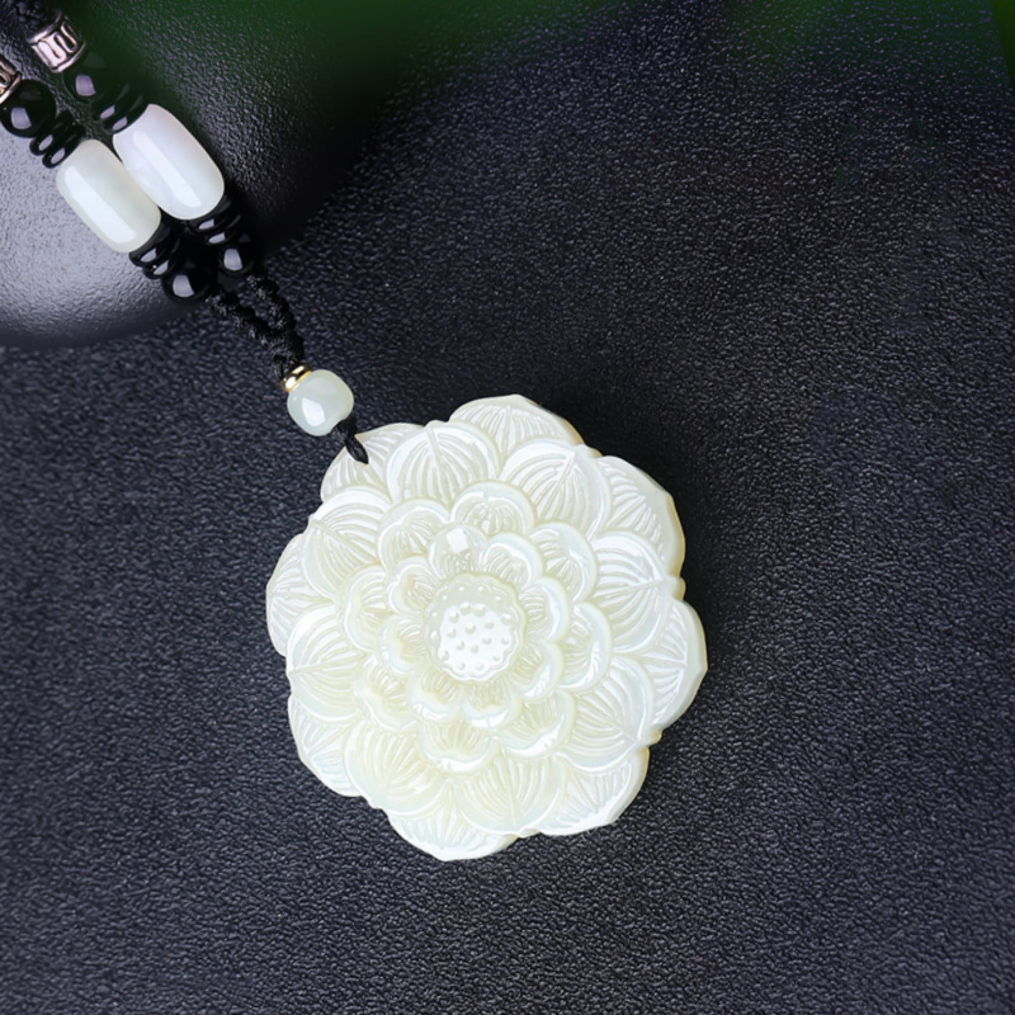 Natural Jade Zen Lotus Lucky Charm Pendant Necklace